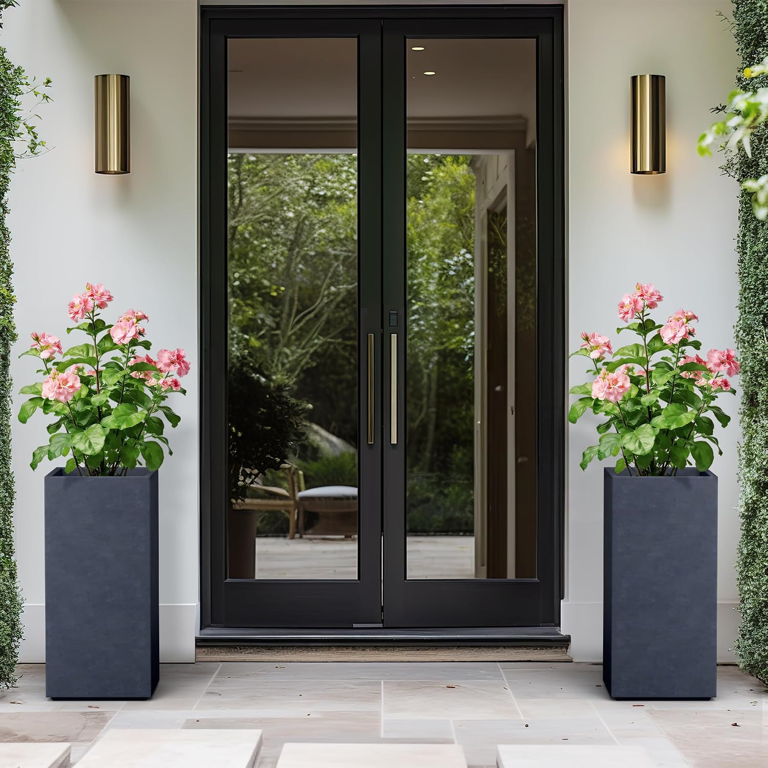 Kante Accent Column Square Pale Gray Concrete Planter 23.6" H, Outdoor