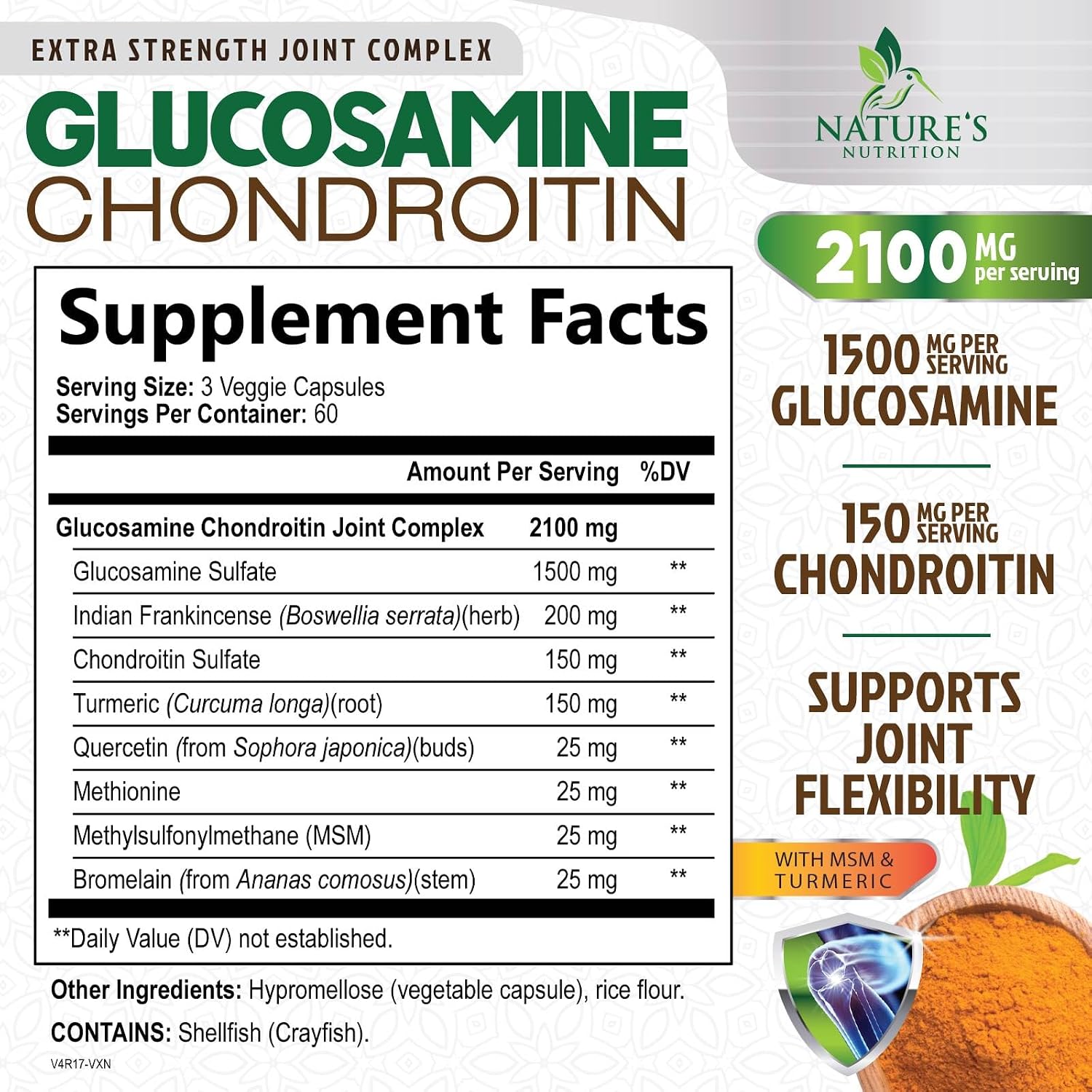 Glucosamine Chondroitin MSM 2100mg - Joint Support Supplement for Joint Mobility & Cartilage Support For Men and Women - Glucosamine Supplements with Turmeric & Boswellia, USA Bottled - 120 Capsules