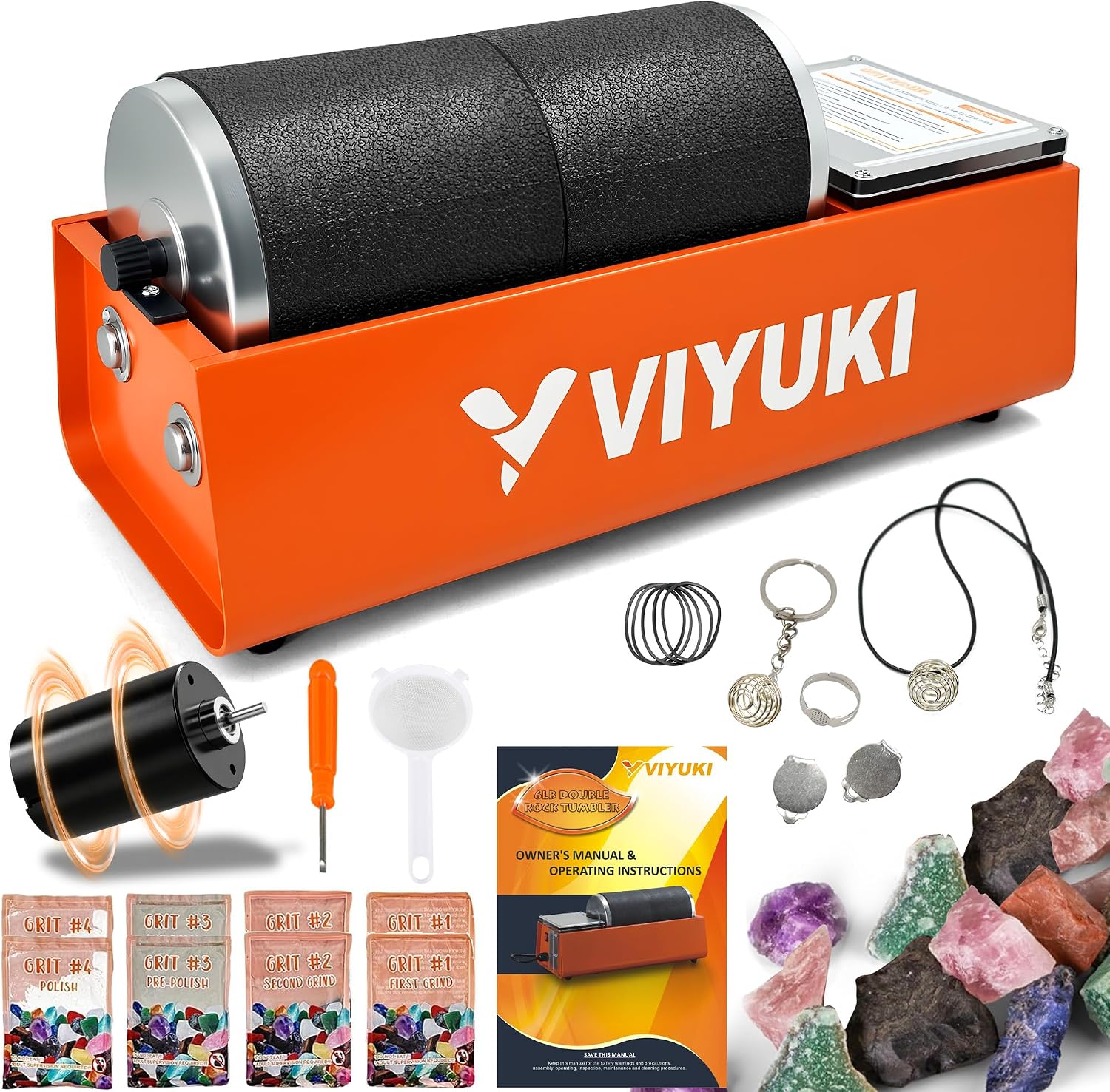 Professional Rock Tumbler Kit -6LB Rock Polisher(Double Barrel)