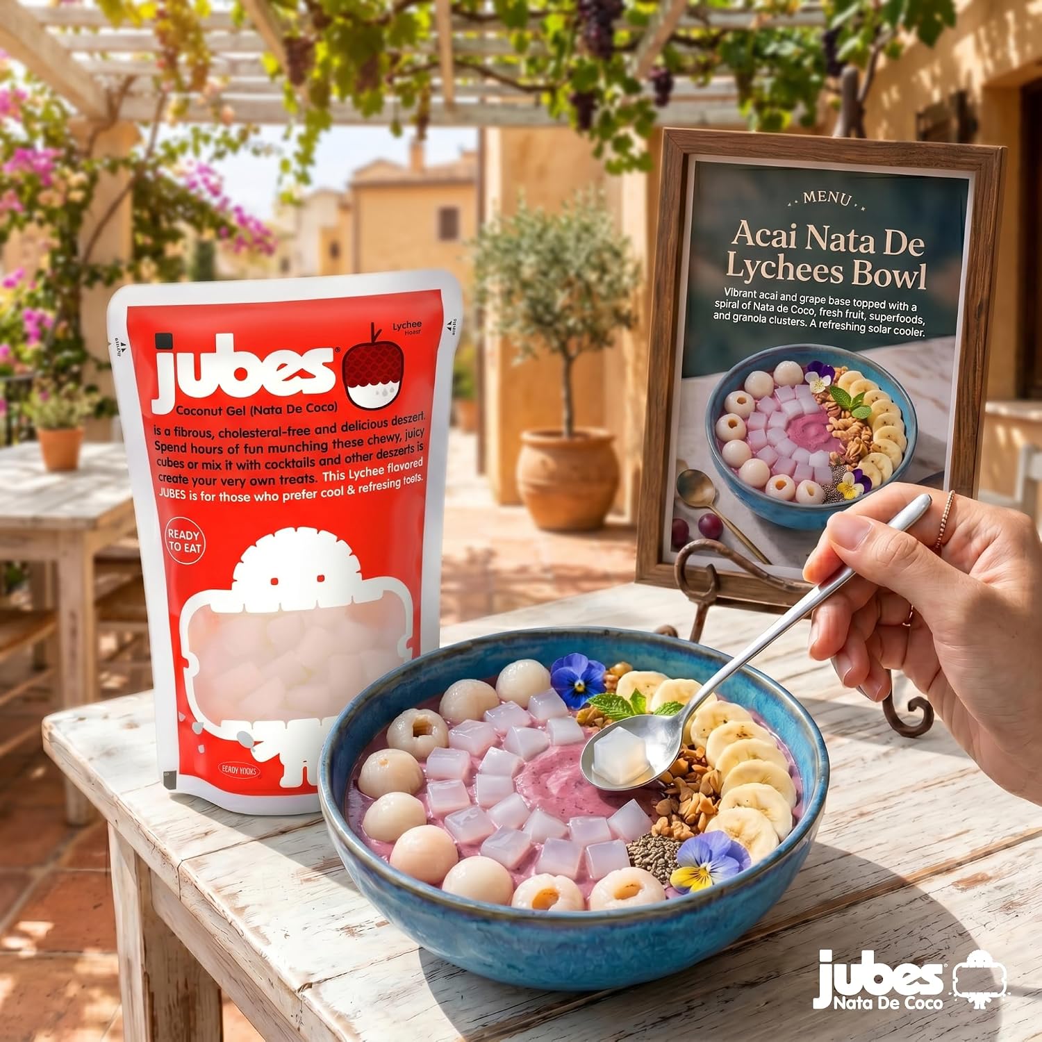 Jubes Pandan Nata De Coco Jelly Cubes (12.7 oz, Pack of 3) - Pandan Coconut Jelly Cubes for Sago - Coconut Gel in Syrup Toppings for Fruit Tea, Boba, Bubble Tea, Drinks, Desserts Yogurt, Ice Cream, Beverage