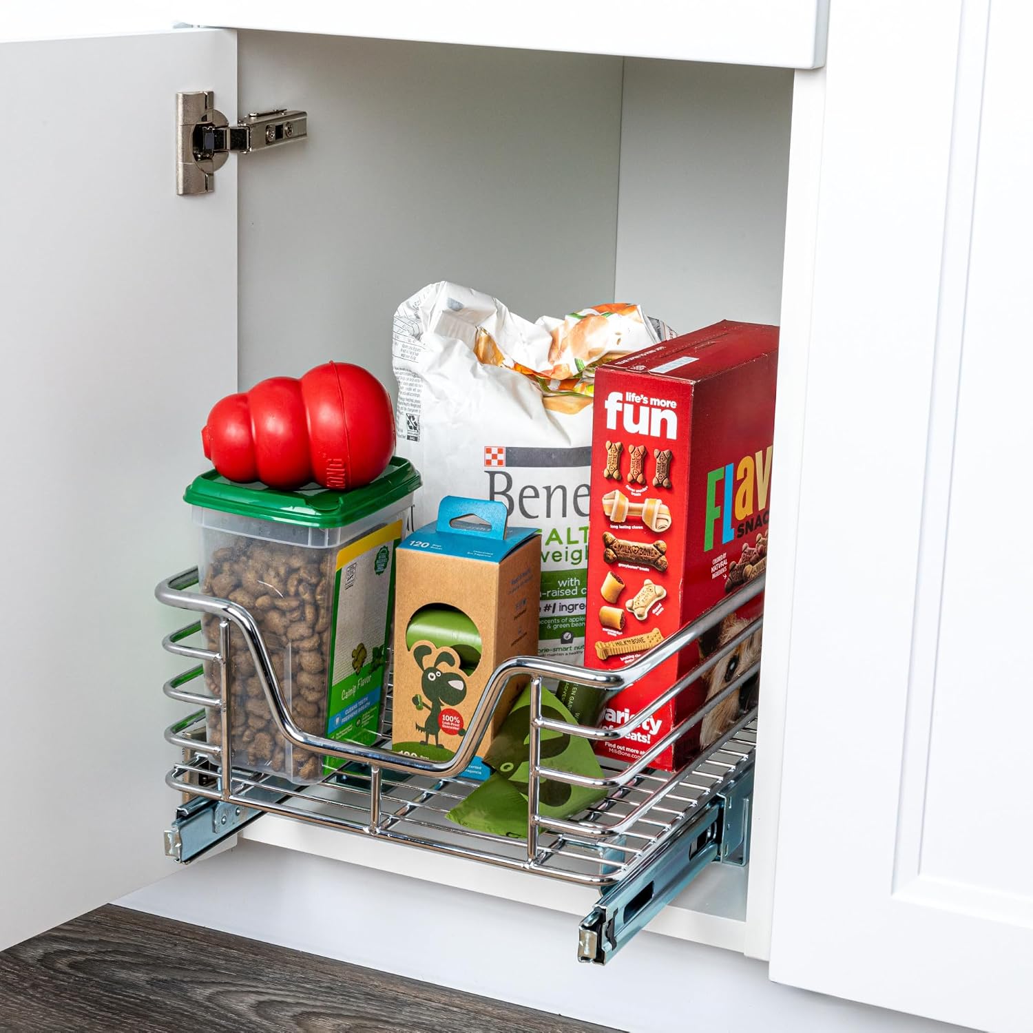 Household Essentials Glidez 2‑Tier Multipurpose Chrome‑Plated Steel Pull‑Out/Slide‑Out Under Cabinet Organizer, Chrome Finish