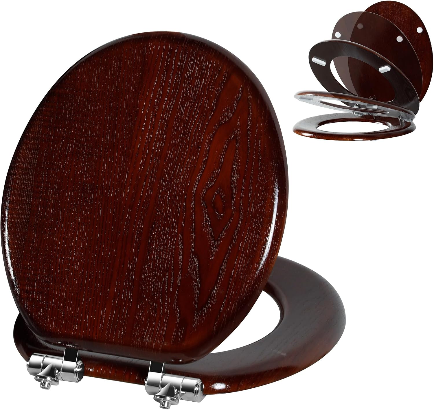 Angel Shield Marble Toilet Seat Durable Molded Wood with Quiet Close,Easy Clean，Quick-Release Hinges (Elongated,Black Marble)