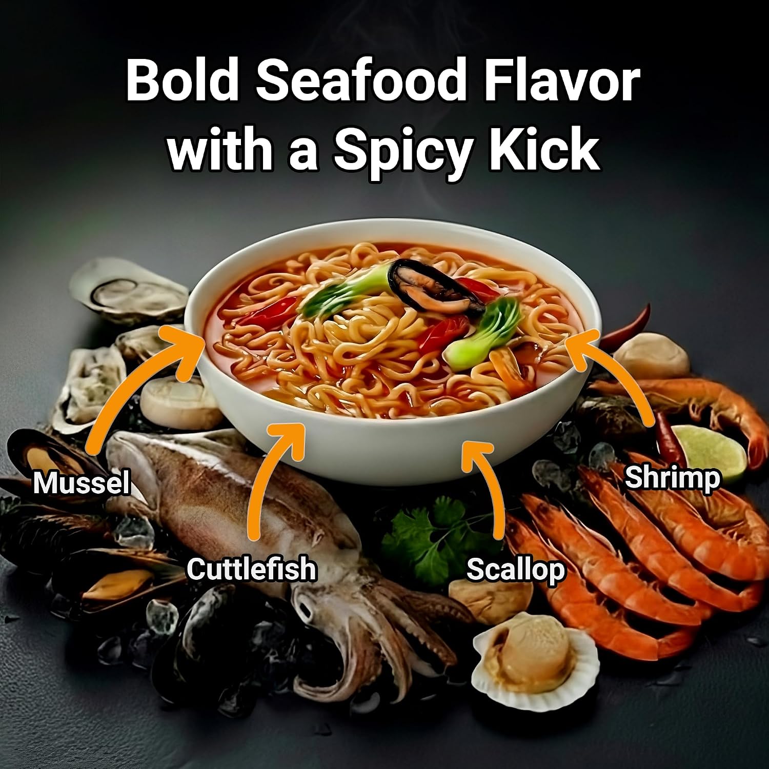 Nongshim Champong Noodle Soup, Smoky Spicy Seafood Korean Ramen, 4 Pack | Spicy seafood instant ramen with cuttlefish, mussel, scallop