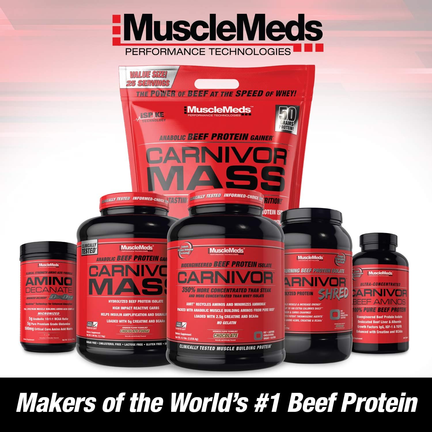 MuscleMeds CARNIVOR Mass Gainer Beef Protein Isolate Shake, 50 Grams Protein, 125 Grams Carbs, 0 Fat, 0 Sugar, Lactose Free, Halal Certified, Chocolate Peanut Butter, 6 Pound