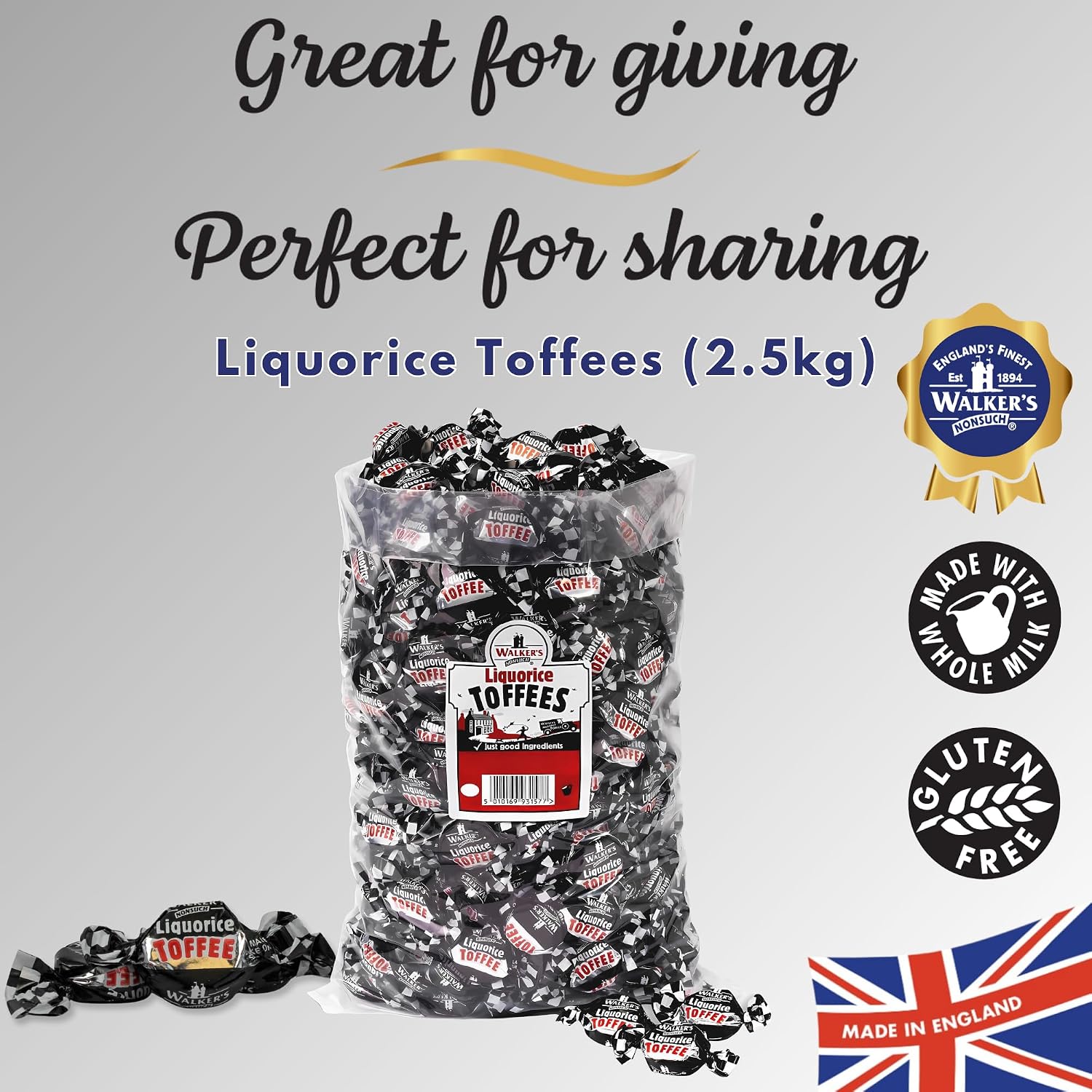 Walkers' Nonsuch Liquorice Toffees | with Condensed Milk & Black Treacle | Imported from the UK | Traditional British Candy | Old Fashioned Licorice Toffee | 44.09 Oz (1.25kg)