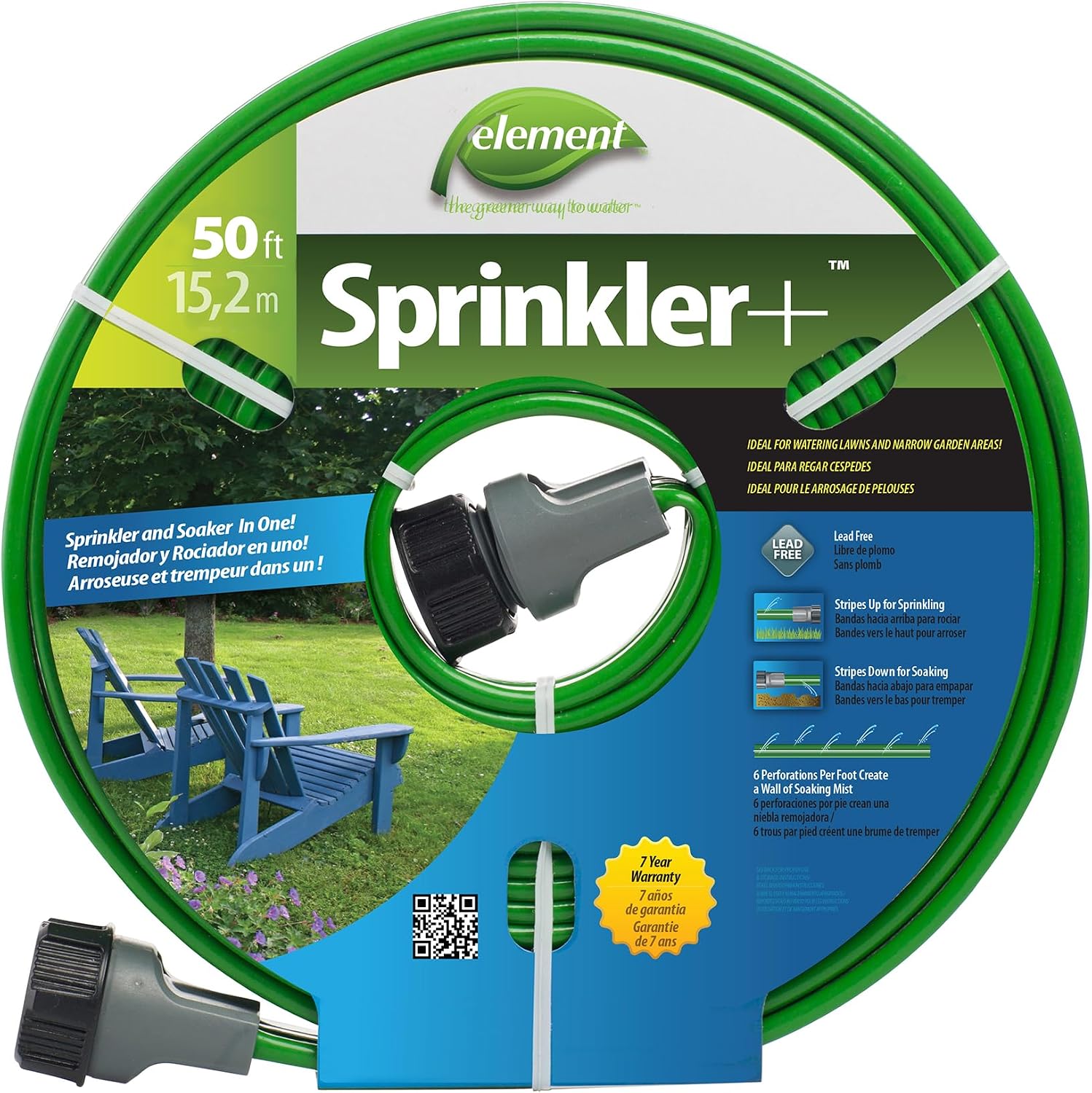 Element Sprinkler+, Sprinkler and Soaker Hose Combo, 25' Length, Green