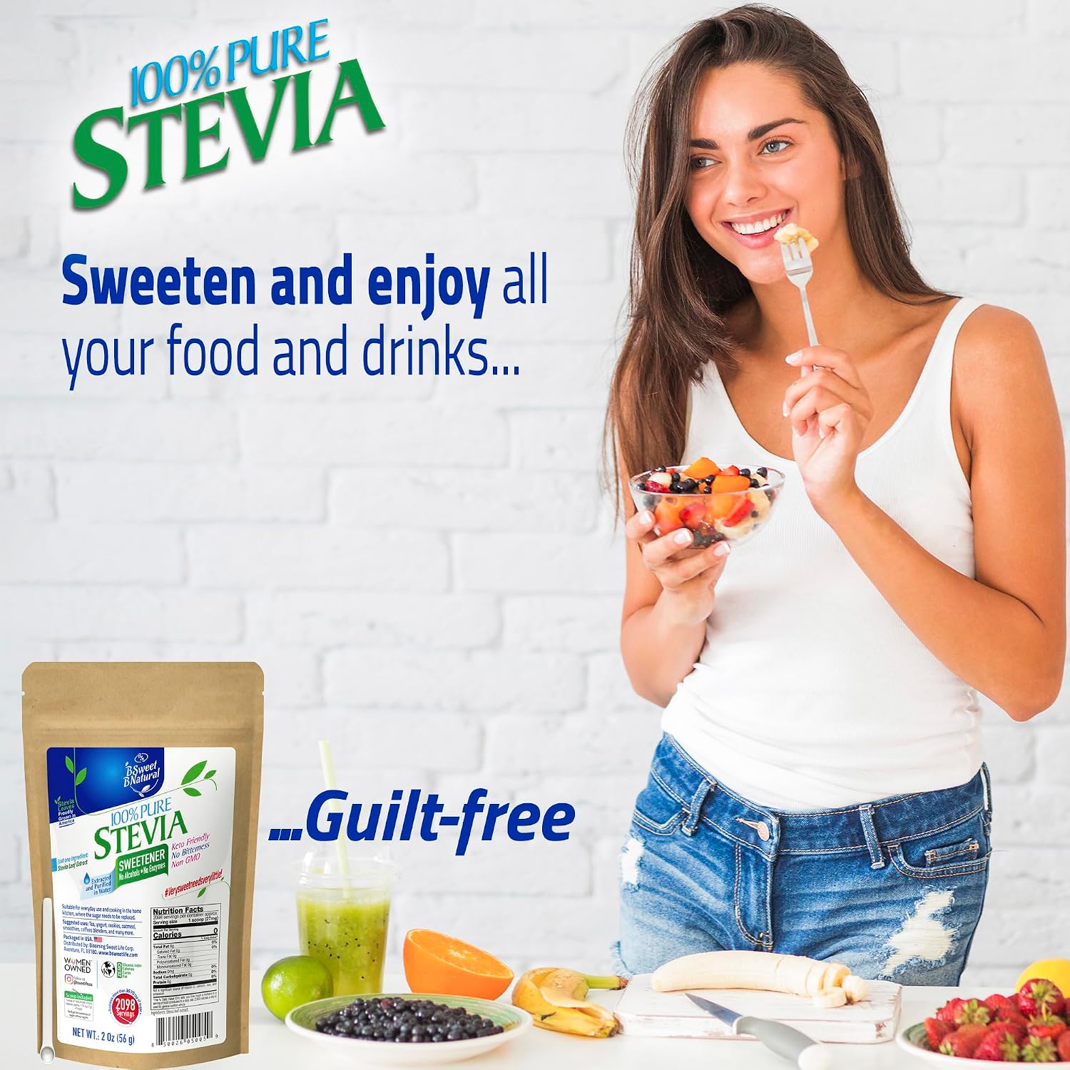 Stevia Powder 100% Pure, No Artificial Sweetener, Stevia Green Leaf Extract | Zero Calorie & Keto Friendly (0.6 Ounces)