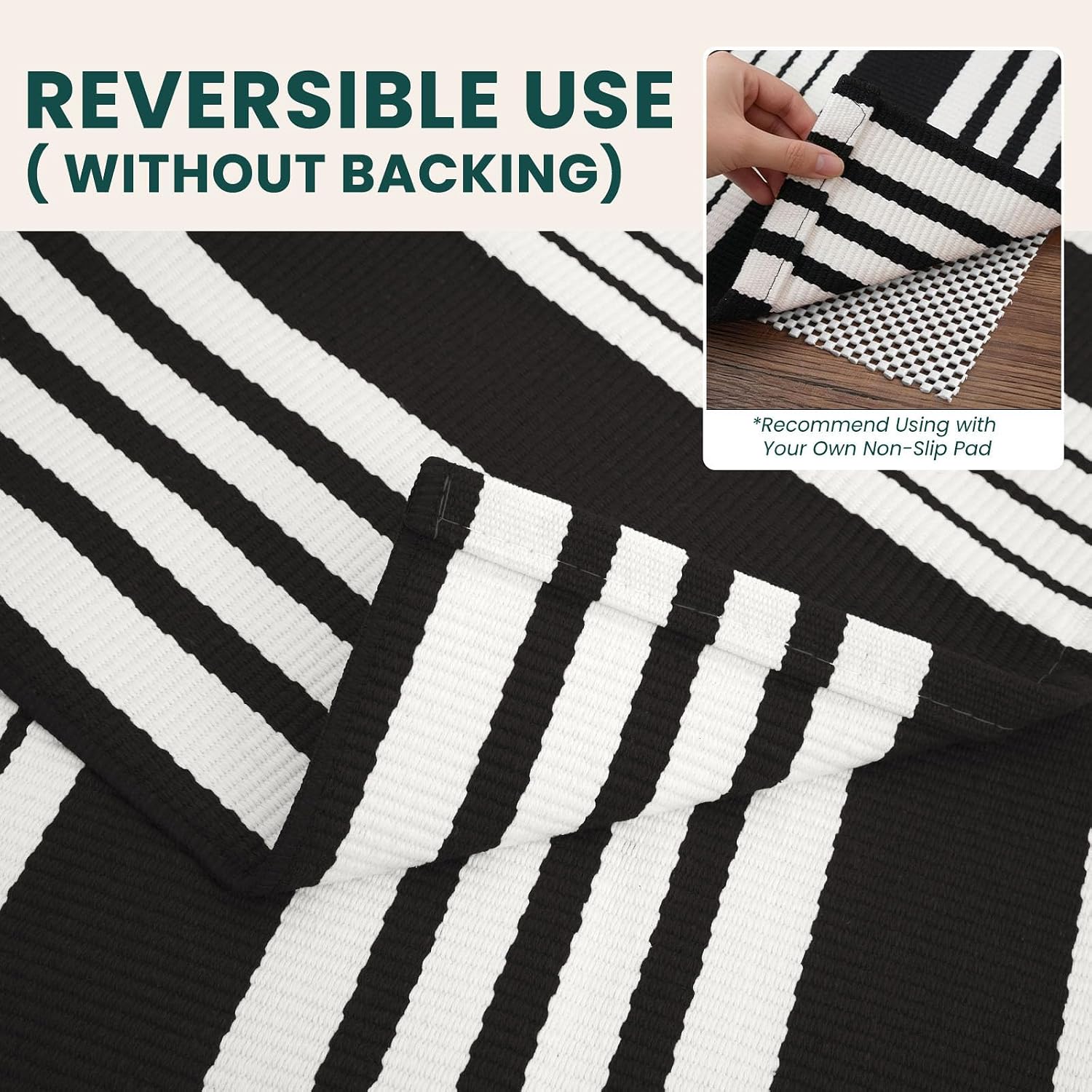 KOZYFLY Black and White Area Rug 3x5 Ft Washable