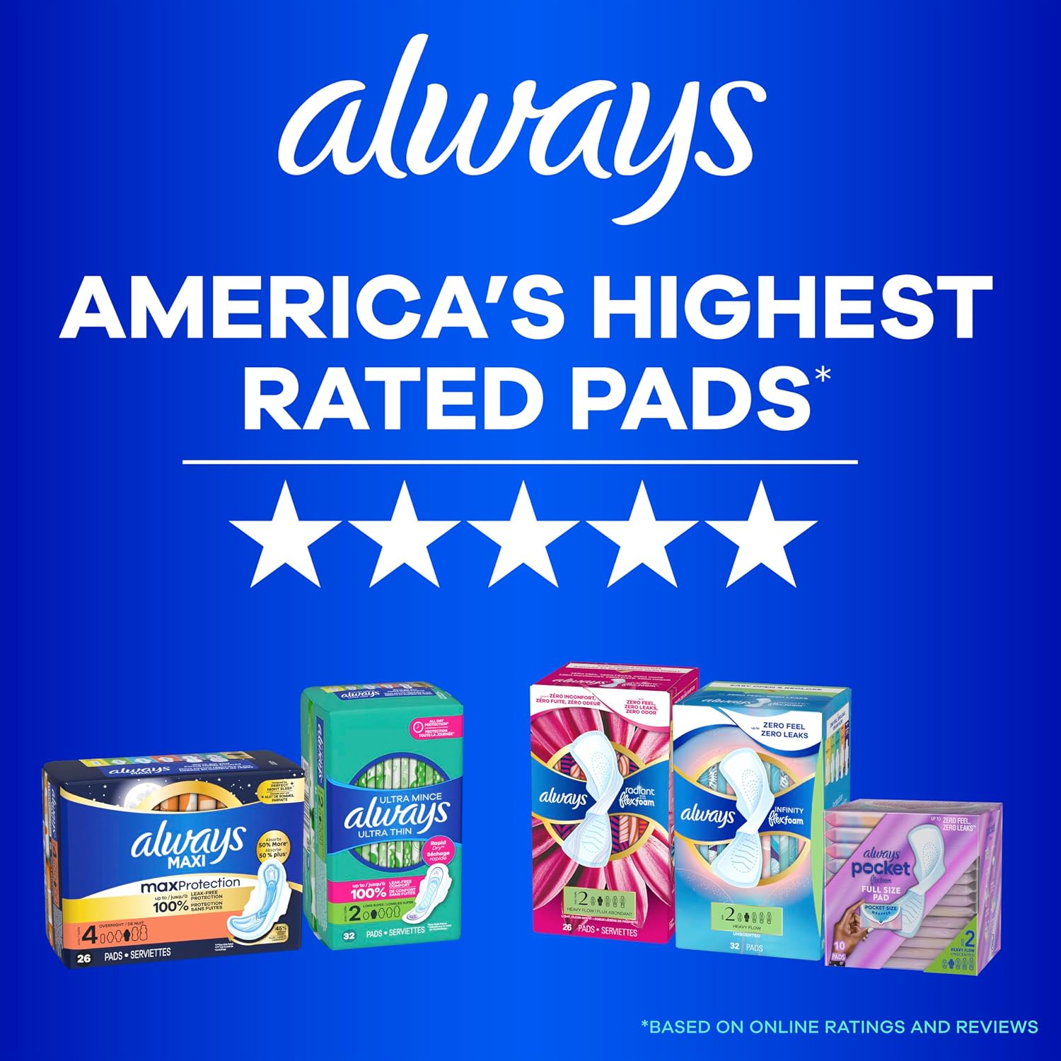 Always Ultra Thin Feminine Pads with Wings for Women, Size 1, Regular Absorbency, Unscented, Up to 100% Leak-Free Protection, 46 Count