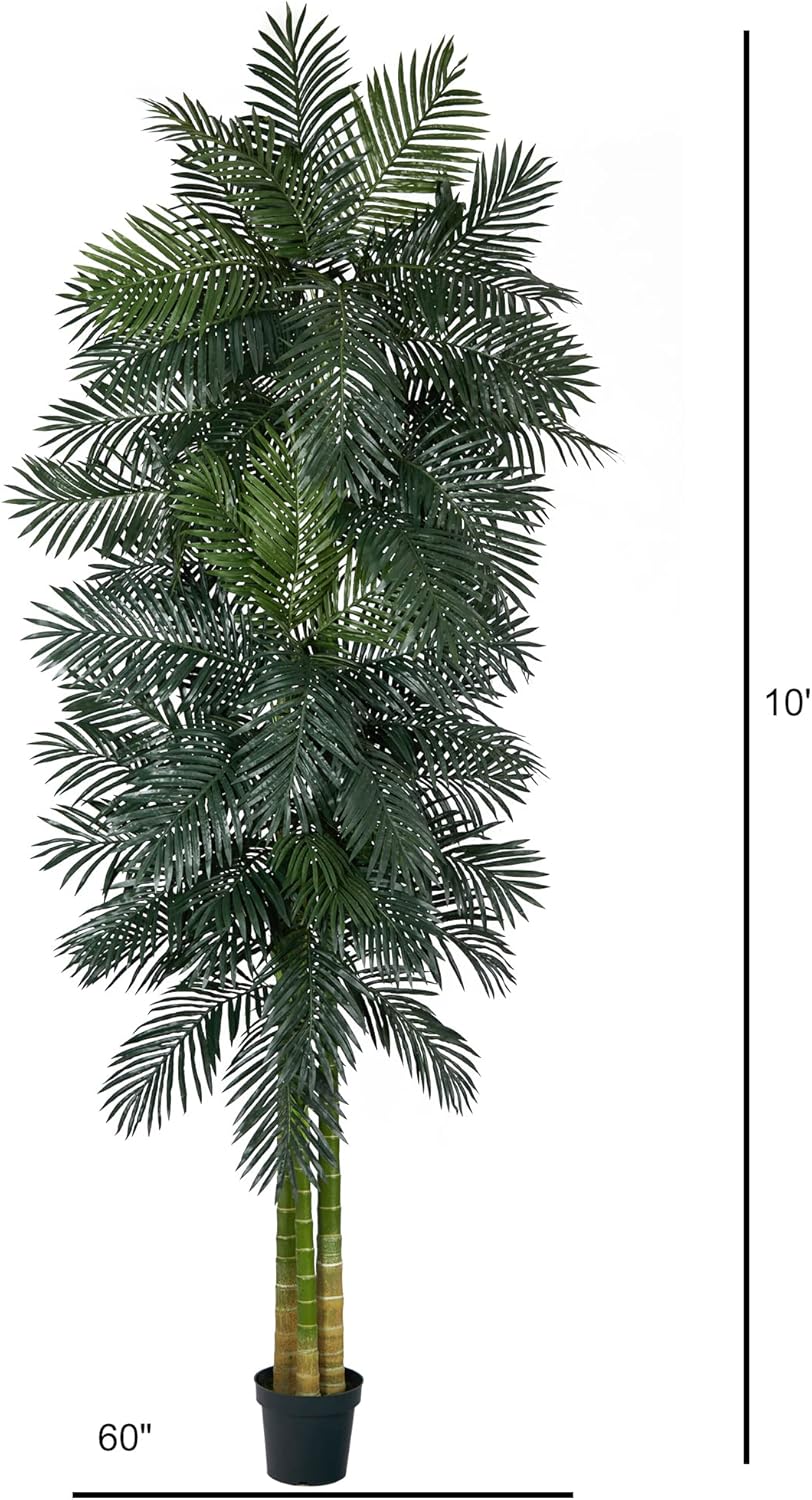 Nearly Natural 6.5 ft Artificial Golden Cane Palm Tree with Nursery Pot | Lifelike Silk Indoor Palm, Three Textured Trunks, Flexible Fronds, Low-Maintenance