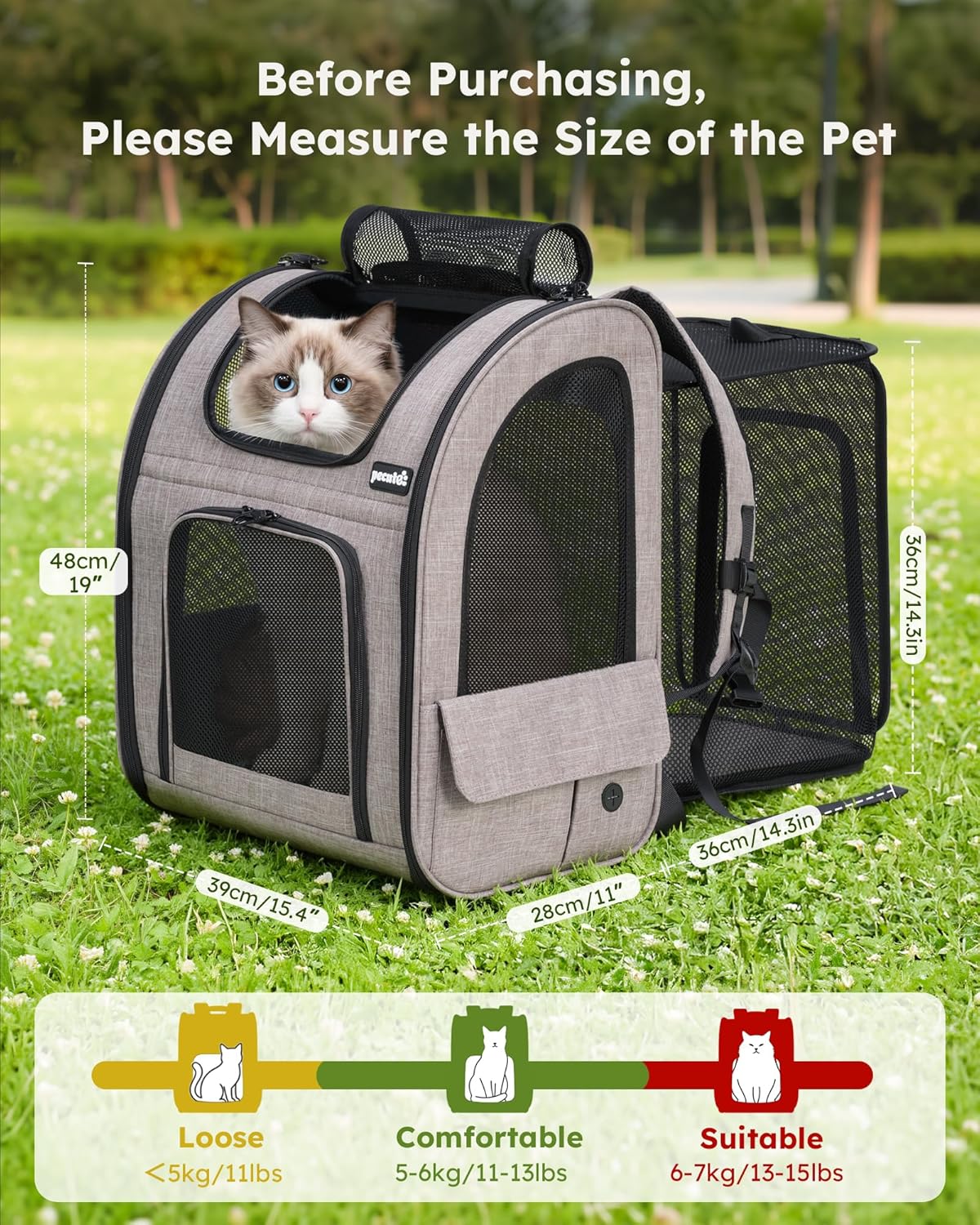 pecute Cat Backpack Expandable, Cat Carrier Backpack with Breathable Window