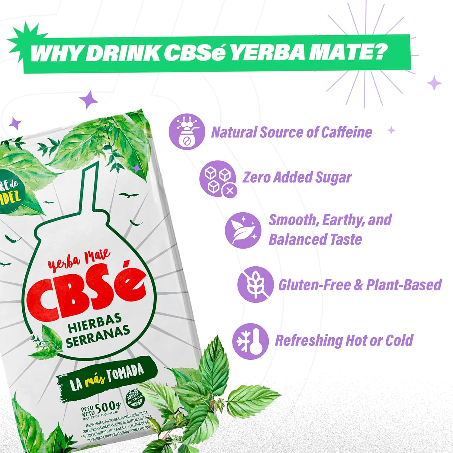 CBSé Yerba Mate Hierbas Serranas – 500 g (1.1 lb) Loose Leaf Yerba Mate Tea with Mountain Herbs, Naturally Caffeinated, Gluten-Free.
