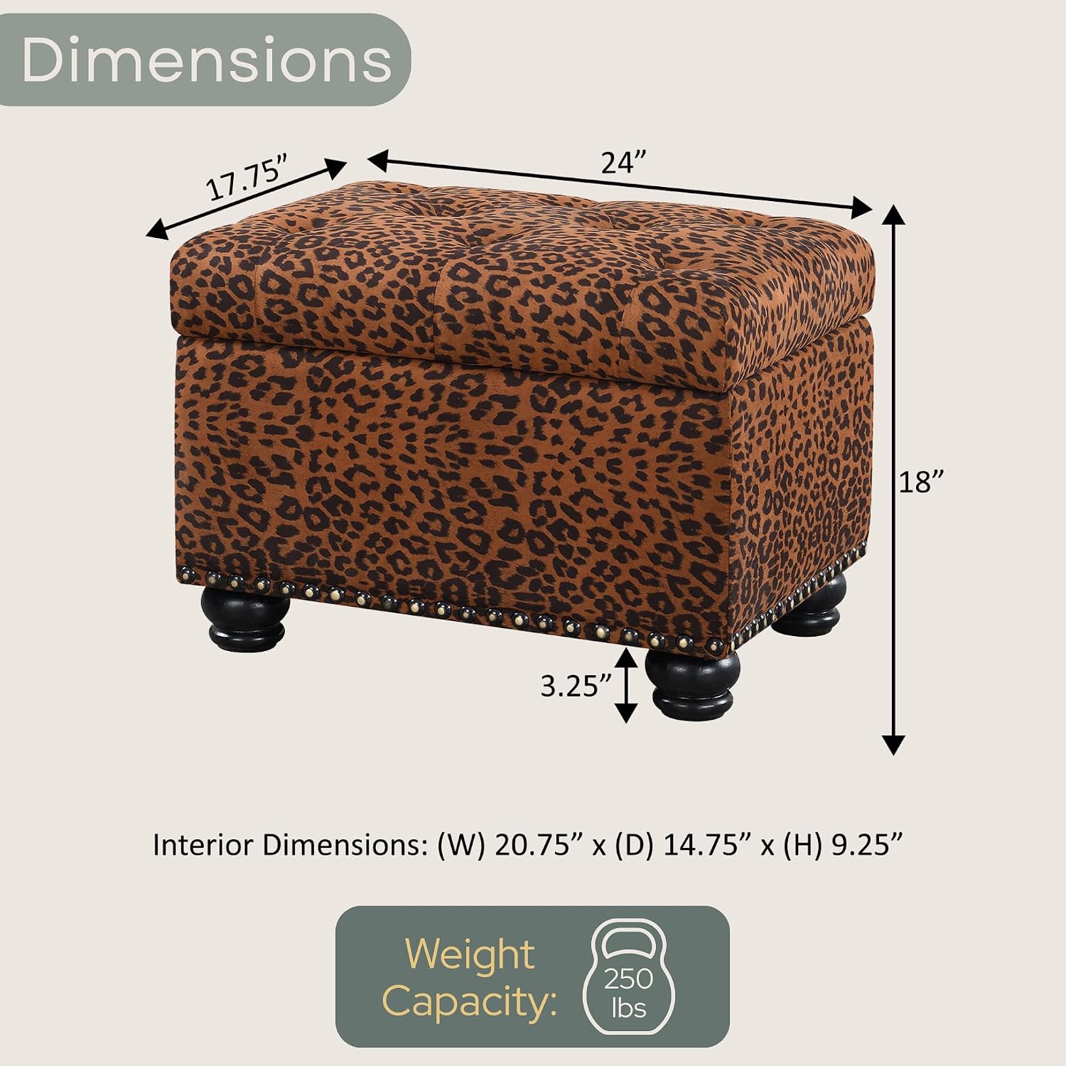 Convenience Concepts Designs4Comfort 5th Avenue Storage Ottoman 24" - Contemporary Foot Stool and Seat with Hinged Lid for Living Room, Dining Room, Office, Den, Espresso Faux Leather