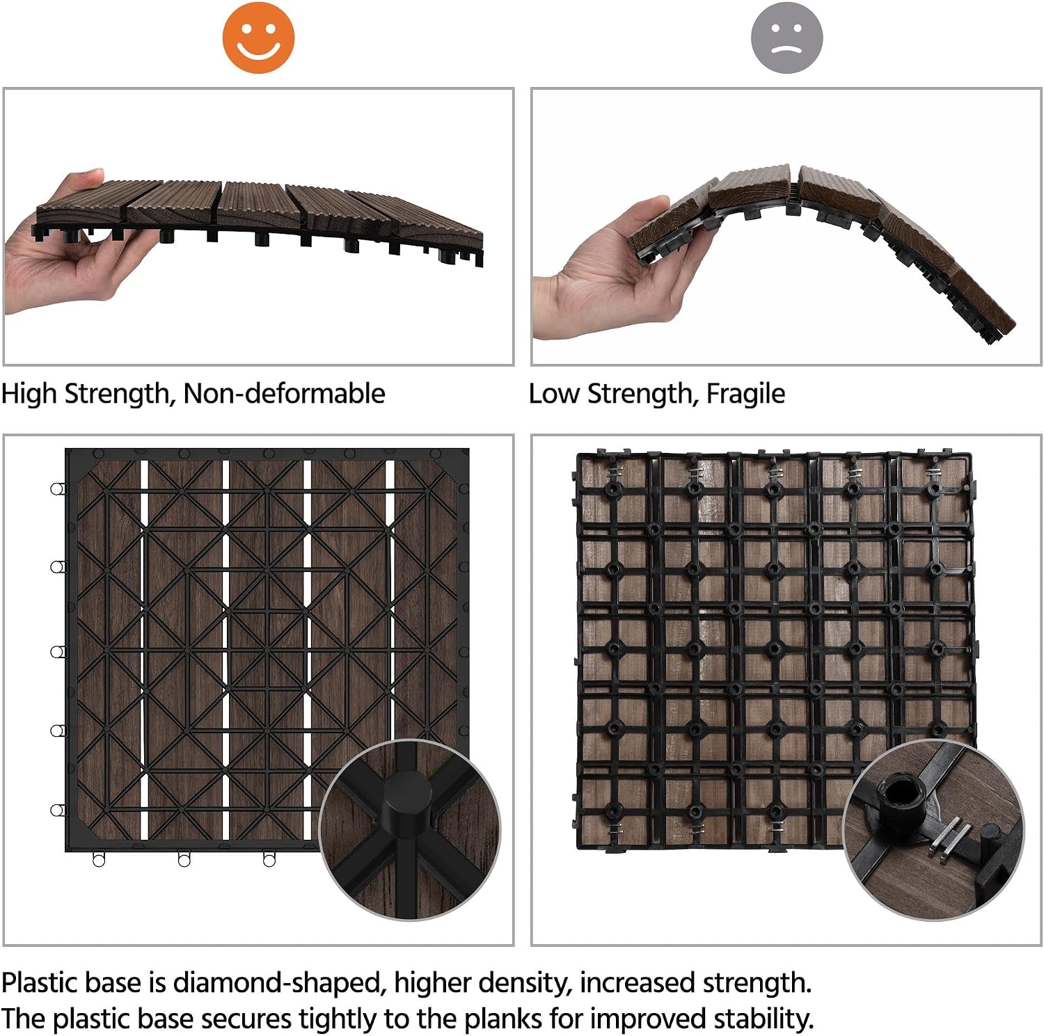 Topeakmart 27PCS Interlocking Deck Tiles 12x12 Patio Flooring, Brown