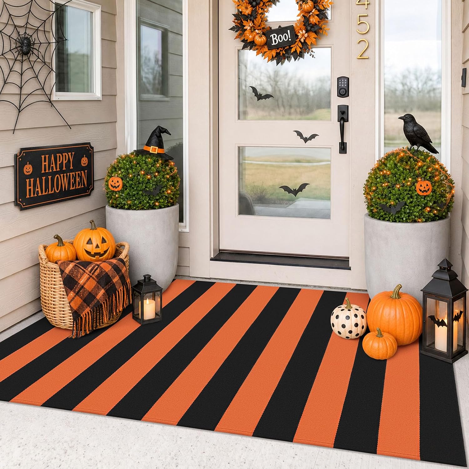 IOHOUZE 27.5x43 Buffalo Plaid Rug, Washable Front Door Mat, Black White