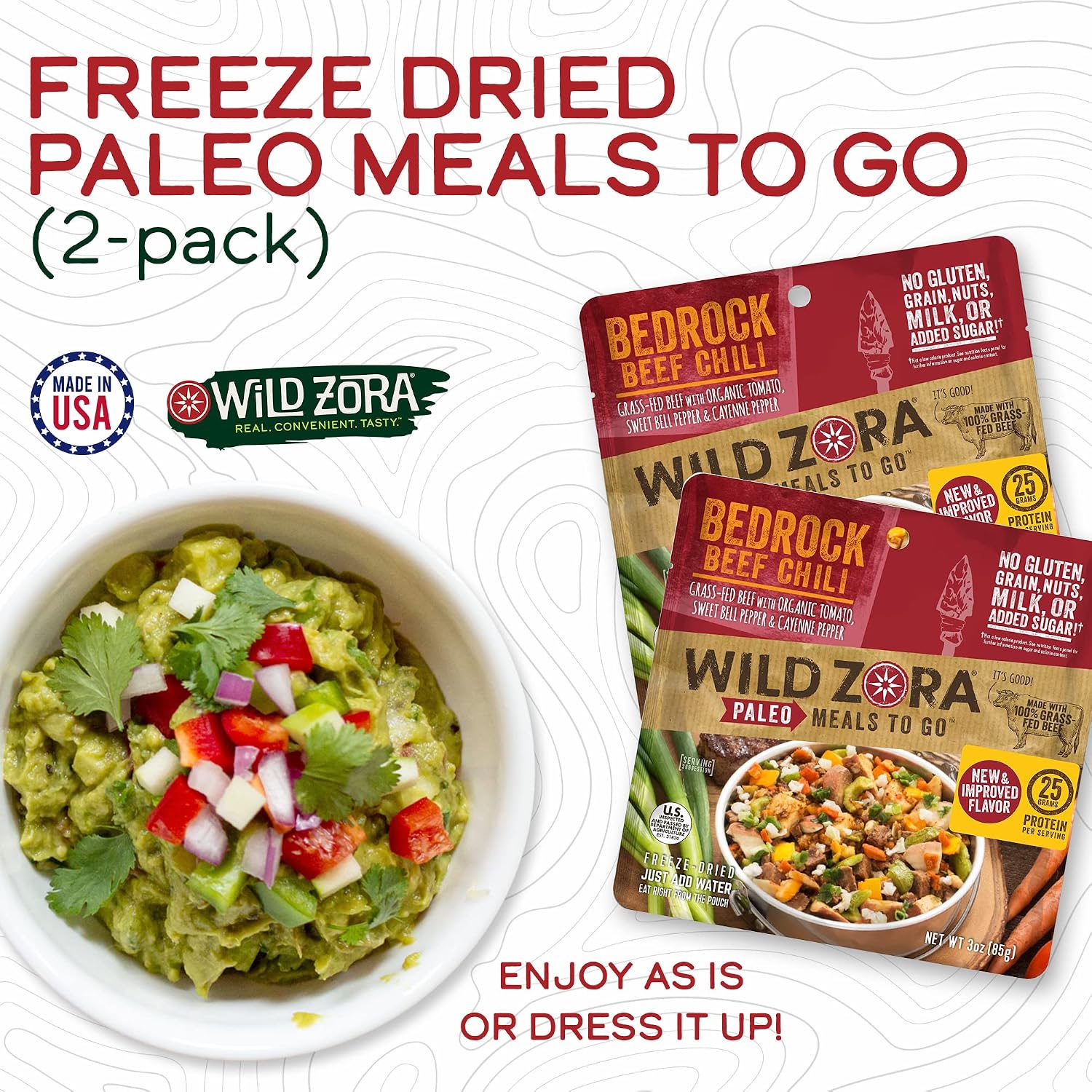 Wild Zora Paleo Freeze Dried Meals for Backpacking & Camping - Healthy Gluten Free & Grain Free Camping Meals/Backpacking Food + No Added Sugar - Great for Travel (Cliffside Coconut Berry 2-Pack)