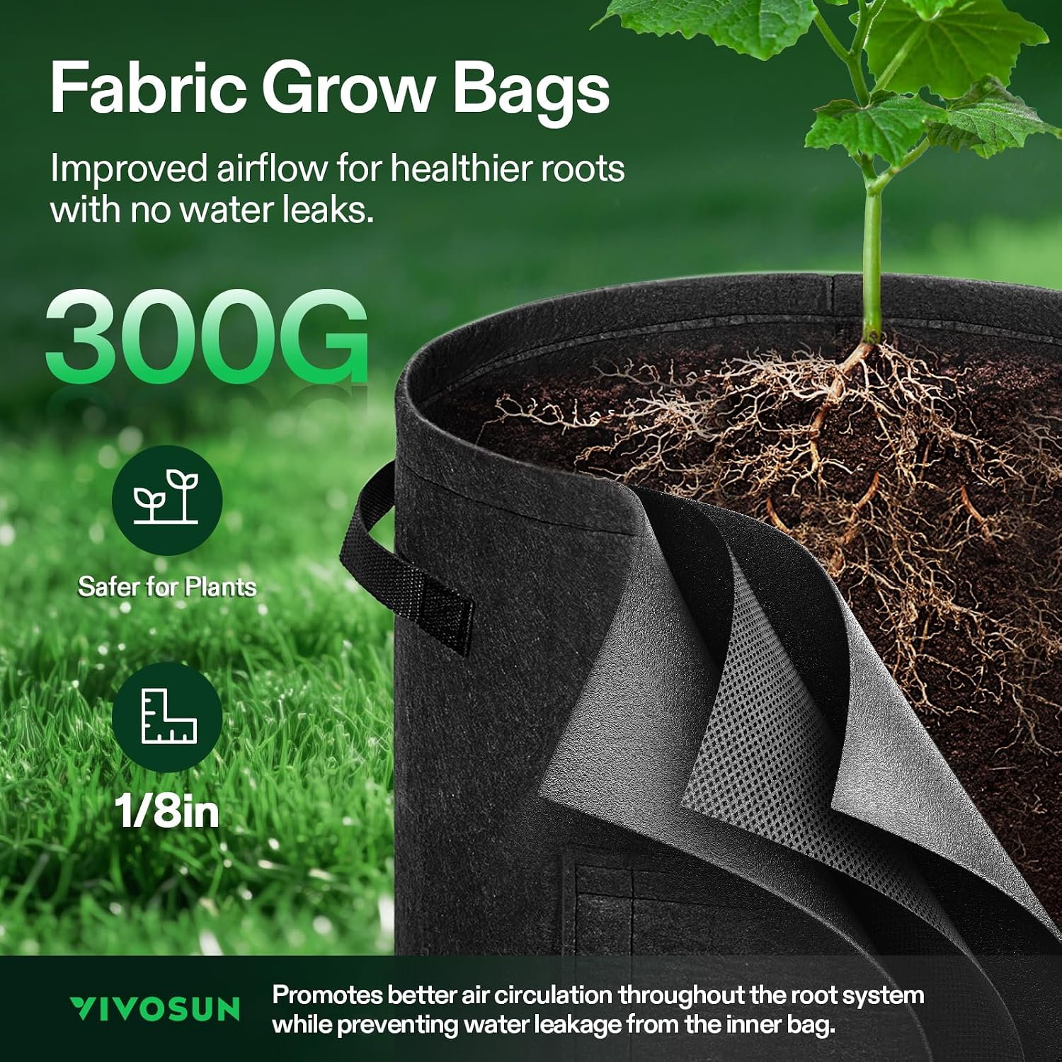 VIVOSUN 5-Pack 7 Gallon Potato Grow Bags, Roll-up Harvest Window
