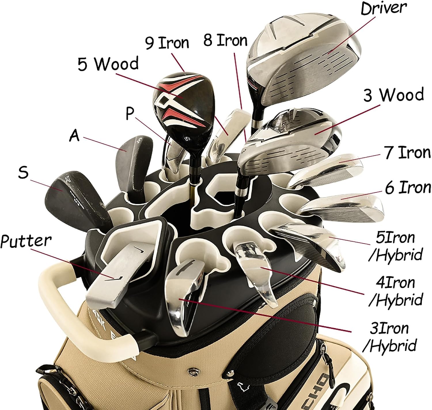 ASK ECHO T-Lock 3.0 Golf Cart Bag, Quiet 14-Way Full-Length Divider