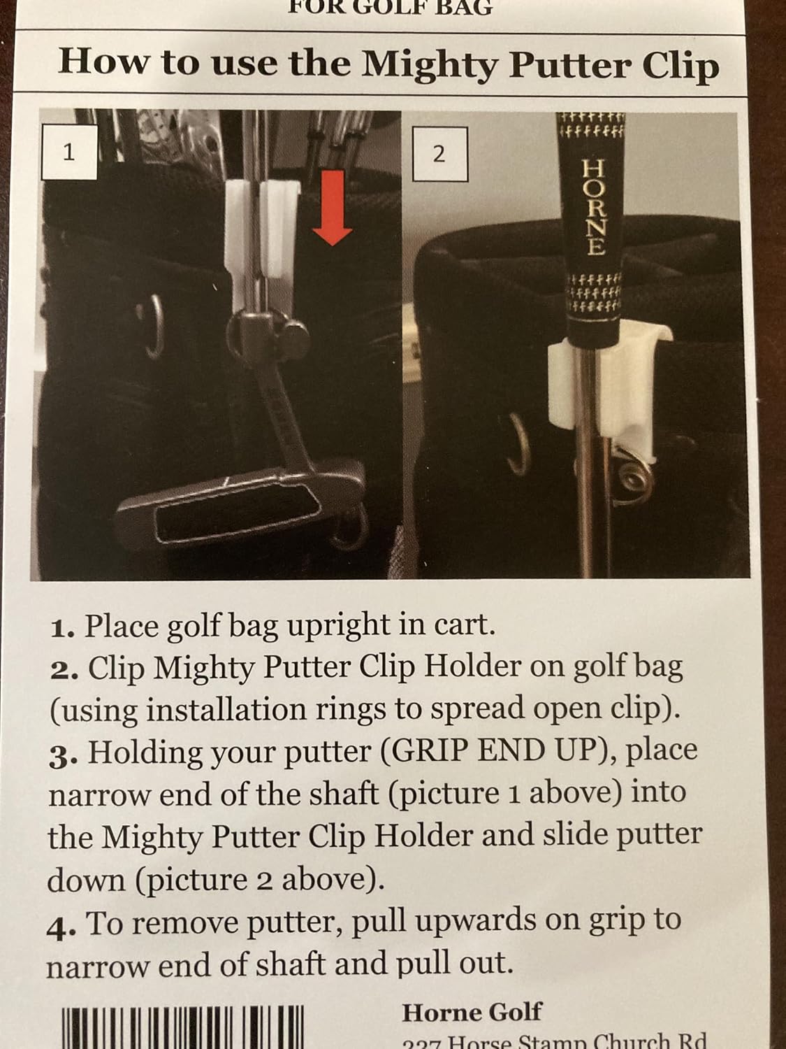 Mighty Putter Clip Holder for the Golf Bag