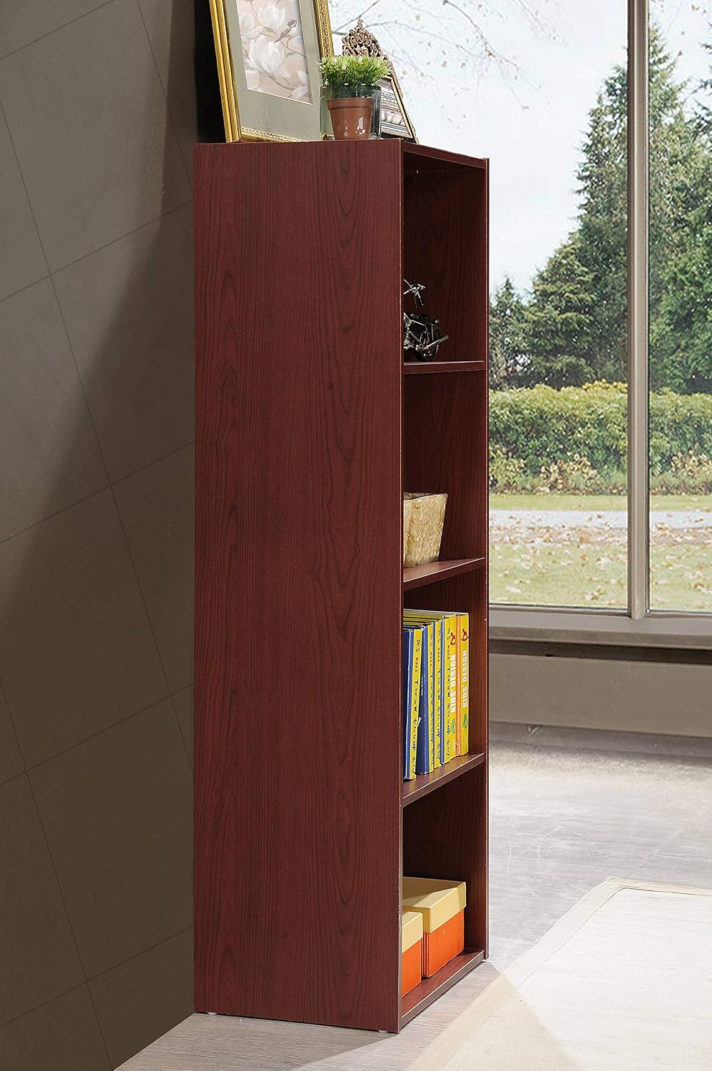 HODEDAH IMPORT 4-Shelf Bookcase Cabinet, Black