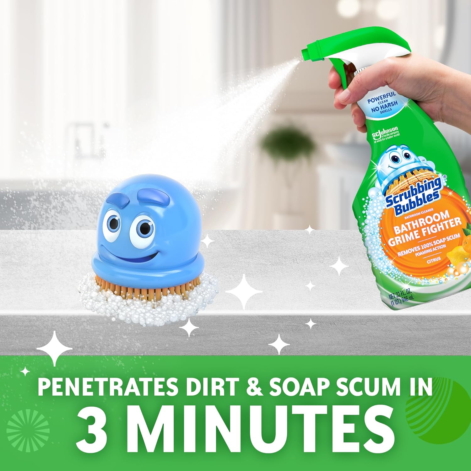 Scrubbing Bubble Bathroom Grime Fighter, Floral Fusion Scent, 32 oz Spray Bottle