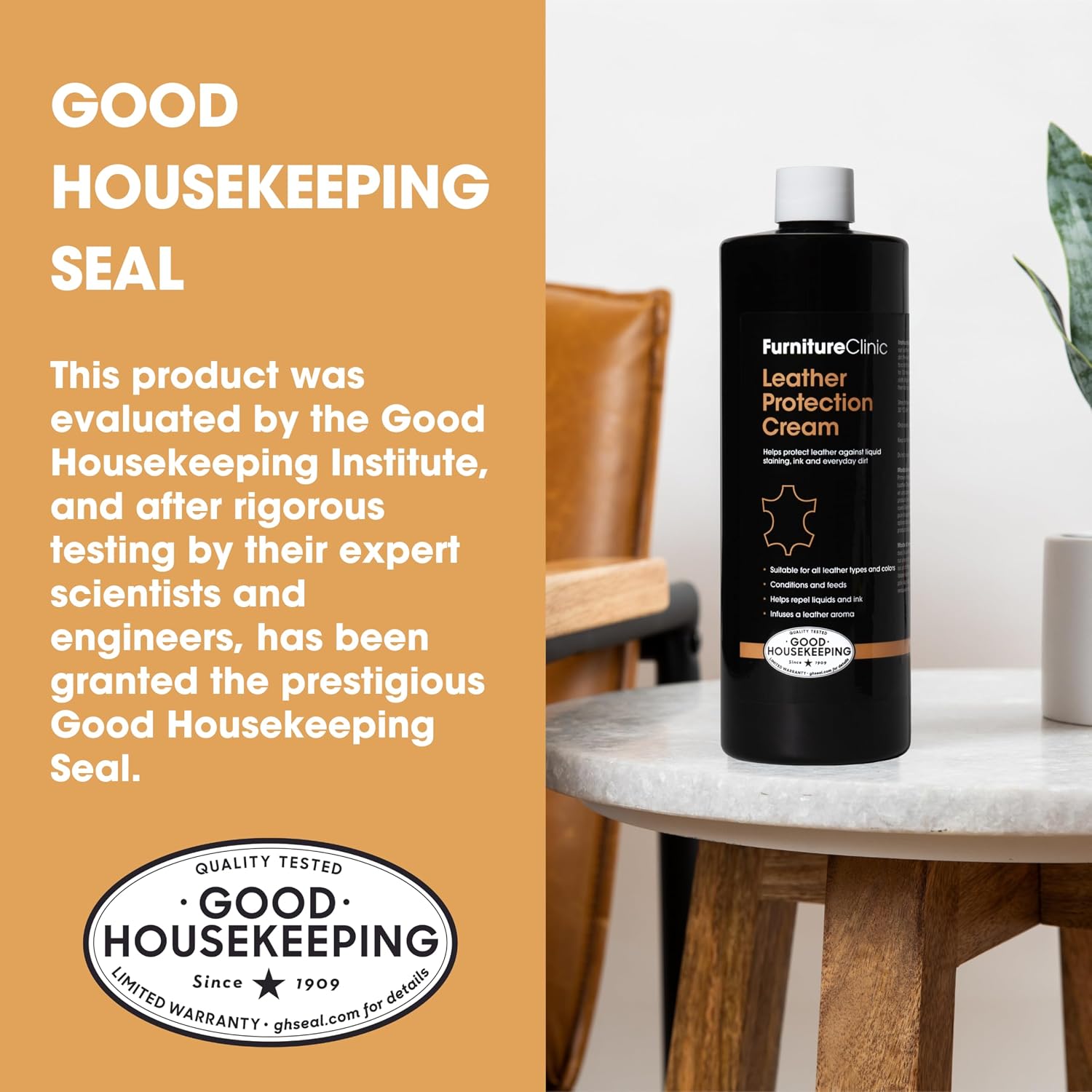 Furniture Clinic Large Leather Care Kit | Leather Cleaner + Conditioning Protection Cream for Furniture | Two 17oz Bottles + 1 Sponge & 1 Cloth | Restore Leather Couches, Car Seats, Jackets, & Boots