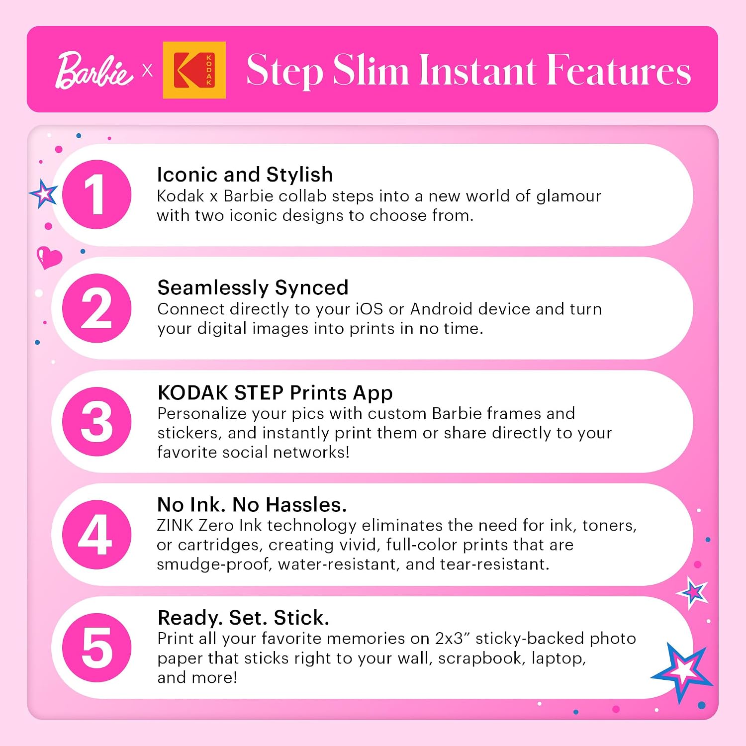 KODAK Step Instant Smartphone Photo Printer, Portable Mini Color Wireless Mobile Printer, Zink 2x3” (5.1x7.5 cm) Sticky-Back Photos