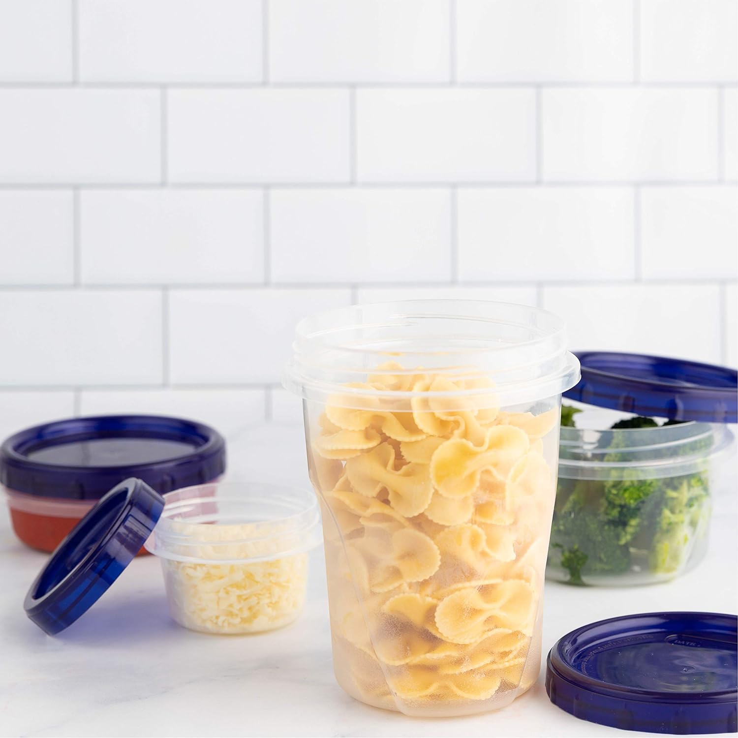 PLASTICPRO Twist Top Deli Containers Clear bottom With blue [32 oz 3 Pack]