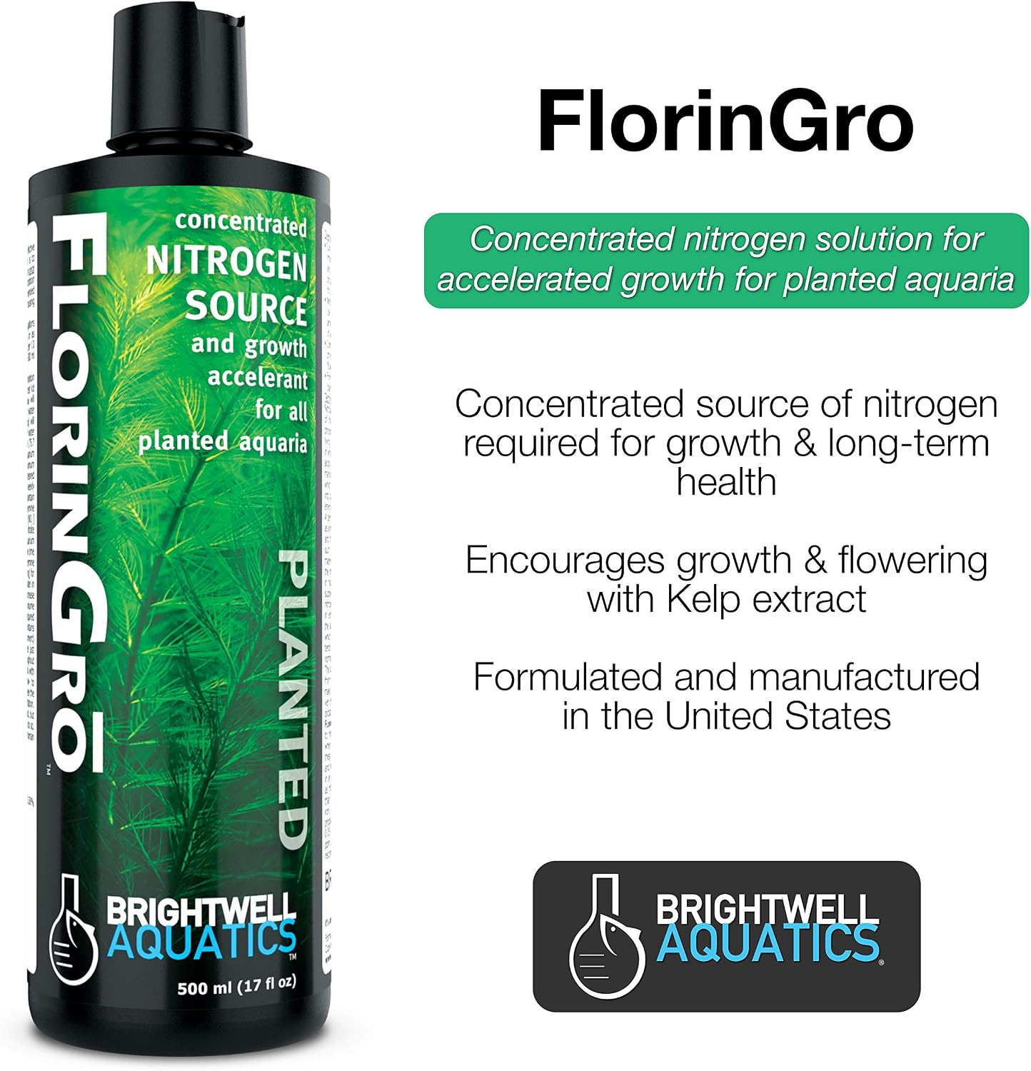 Brightwell Aquatics FlorinGro Nitrogen Fertilizer for Tanks, 500ml