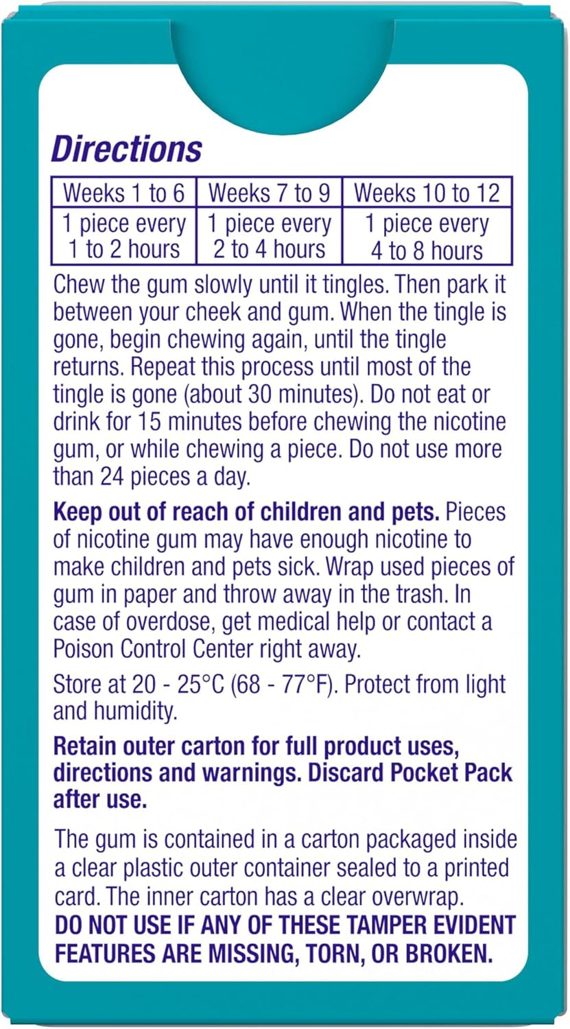 Nicorette Nicotine Gum 4mg, Quit Smoking Aid, White Ice Mint, 20 Count | Reduces Nicotine Cravings and Withdrawal Symptoms, Intense Craving Relief, Portable Smoking Cessation Gum