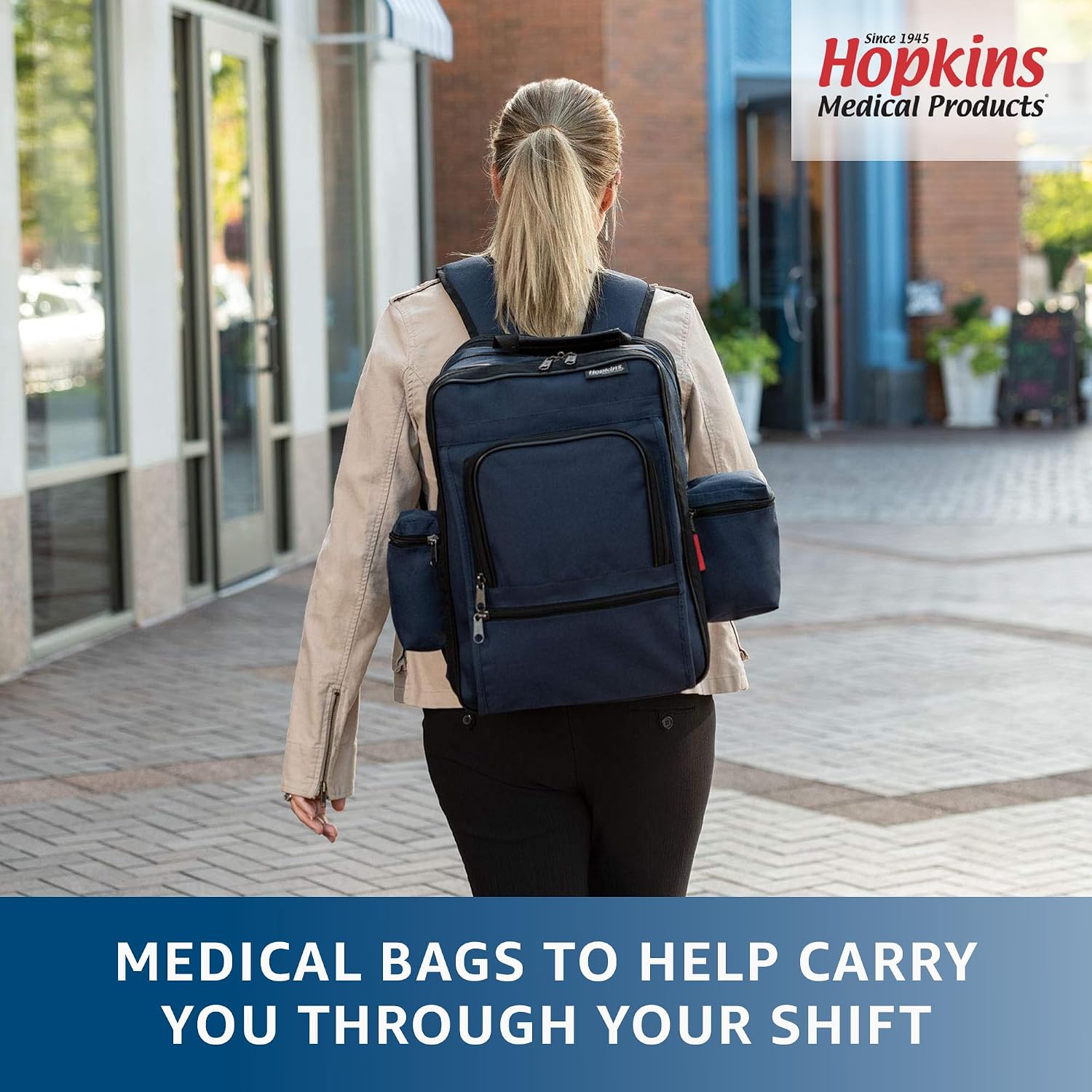21st Century Plus Home Care Backpack: Waterproof 600D, Ergonomic Straps, Lockable Zippers - Laptop Sleeve & Mesh Pockets, 11.5"x9"x16", Navy
