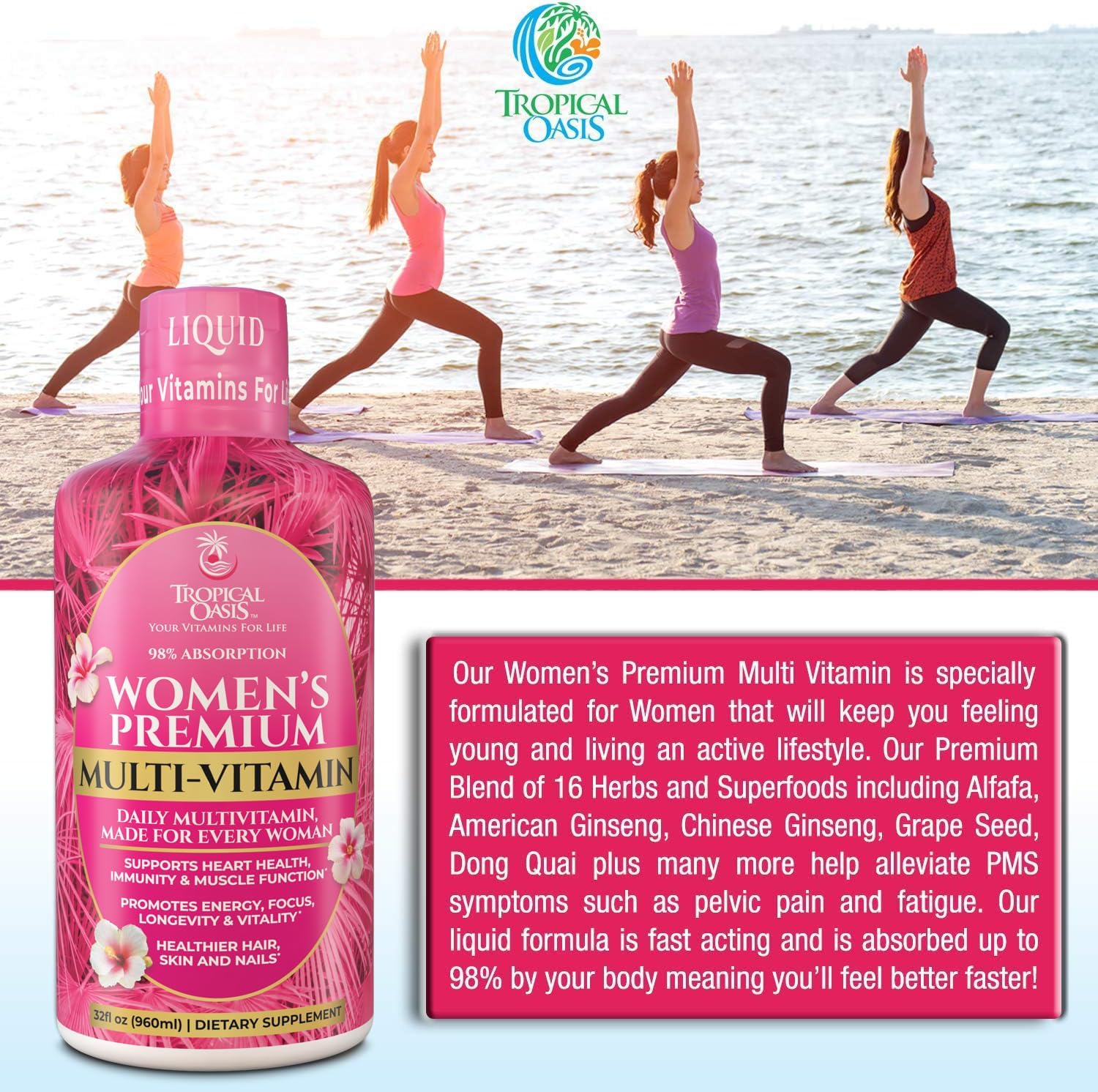 Premium Liquid Multivitamin for Women | Sugar Free Women’s Multivitamin | 100+ Vitamins, Minerals & Herbs Promote Anti-Aging, Heart, Brain & Bone Health |98% Absorption Rate | Non-GMO | 32 Serv
