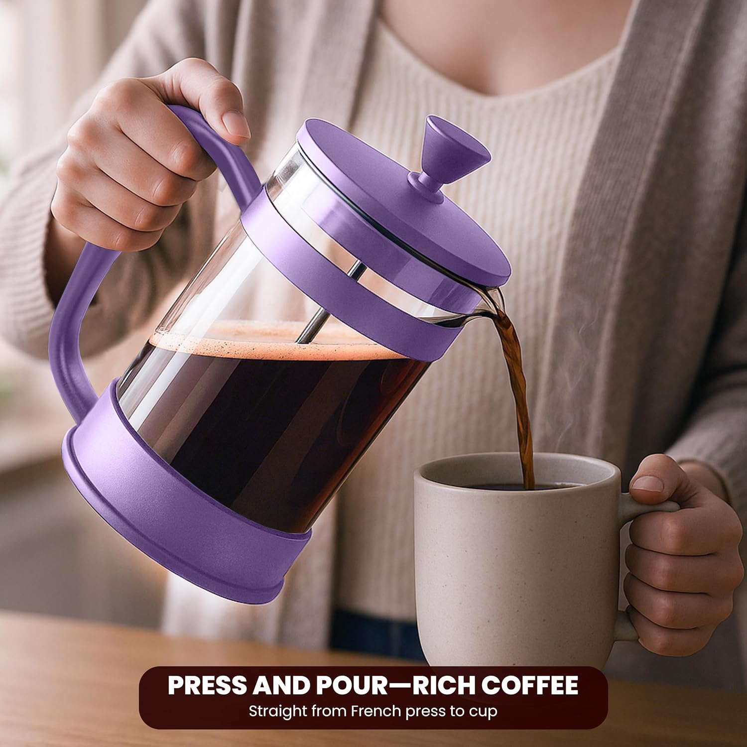 Utopia Kitchen Borosilicate Glass French Press Coffee Maker 34 Oz, Black | Heat-Resistant Cafetiere & Tea Maker, Thickened Glass Coffee Press for Travel and Camping