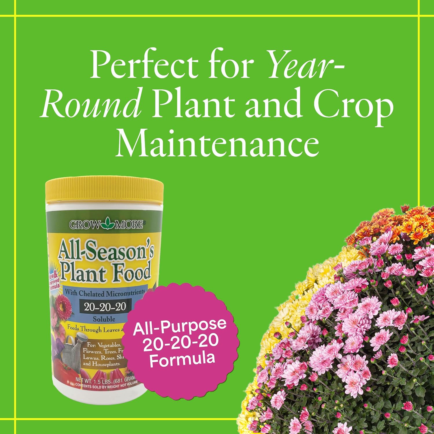 Grow More 20-20-20 Water Soluble Fertilizer - 25lb Bag of All Purpose Fertilizer for Exceptional Crop Yields - All Purpose Plant Food for Vegetables, Flowers, Trees, Shrubs, and Houseplants
