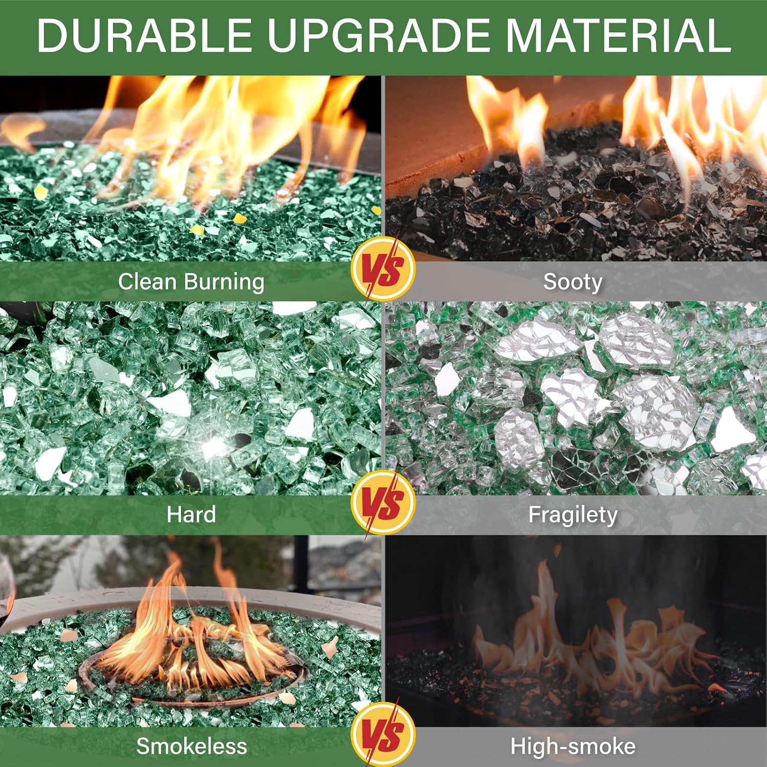 NUPICK 20 Pound Fire Glass, 1/2 Inch Reflective Fire Pit Glass