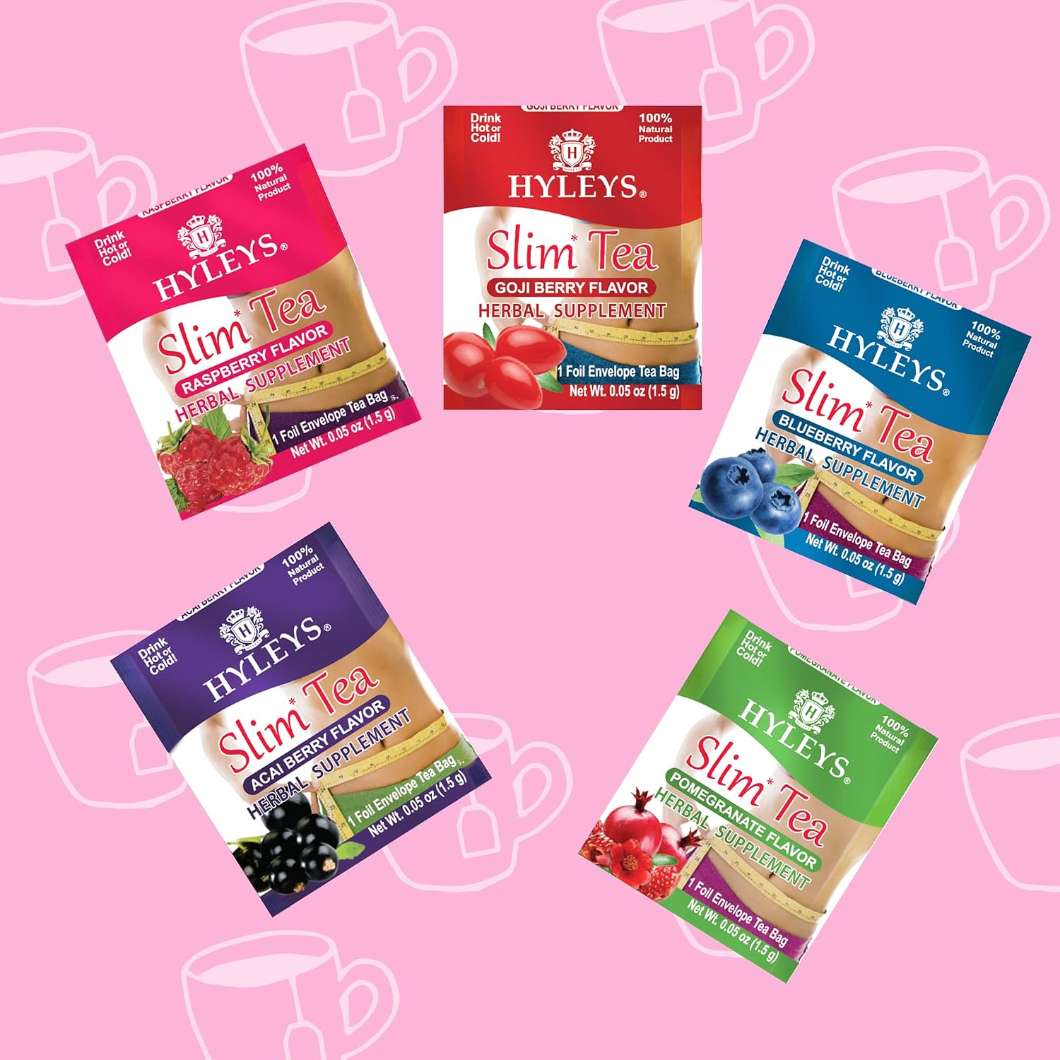 HYLEYS Slim Tea Goji Berry, Weight Loss Detox, Slimming Diet Tea, 25 Bags | Green Tea, Senna Detox & Cleanse, 3 Natural Ingredients, No Added Sugar, 1-Step Bedtime Routine, Supports Digestion