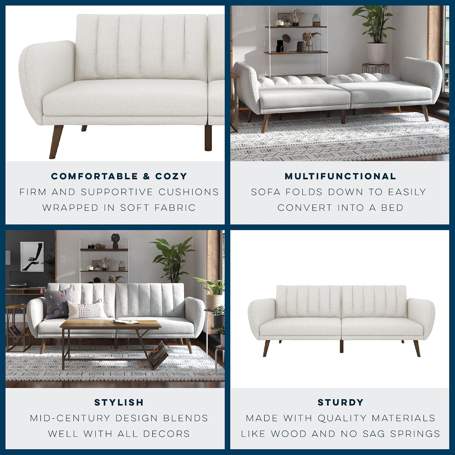 Novogratz Brittany Futon Sofa Bed and Couch Sleeper, Camel Faux Leather