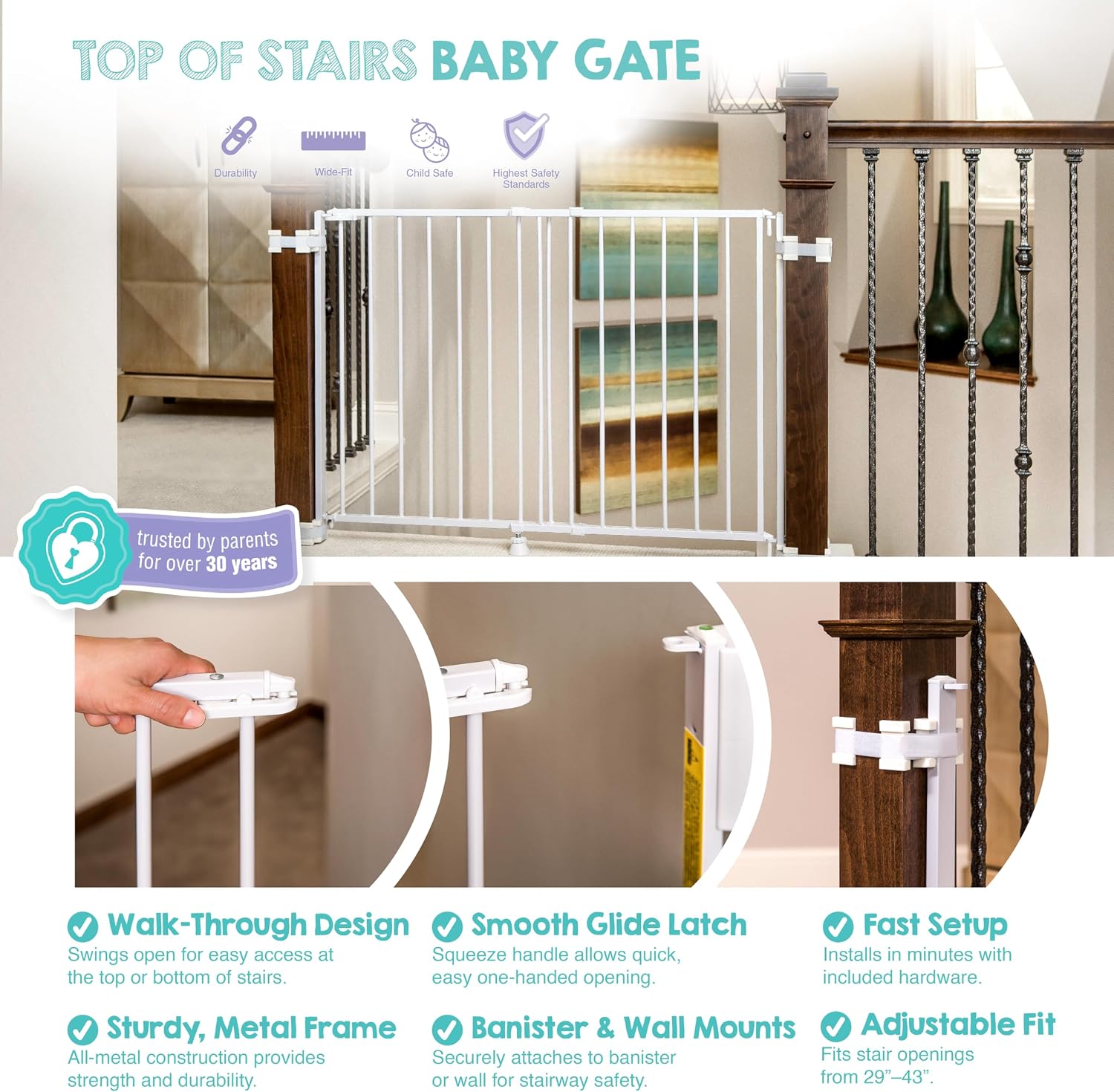 Regalo Safety 36" Extra Tall Baby Gate for Top of Stairs & Dooways