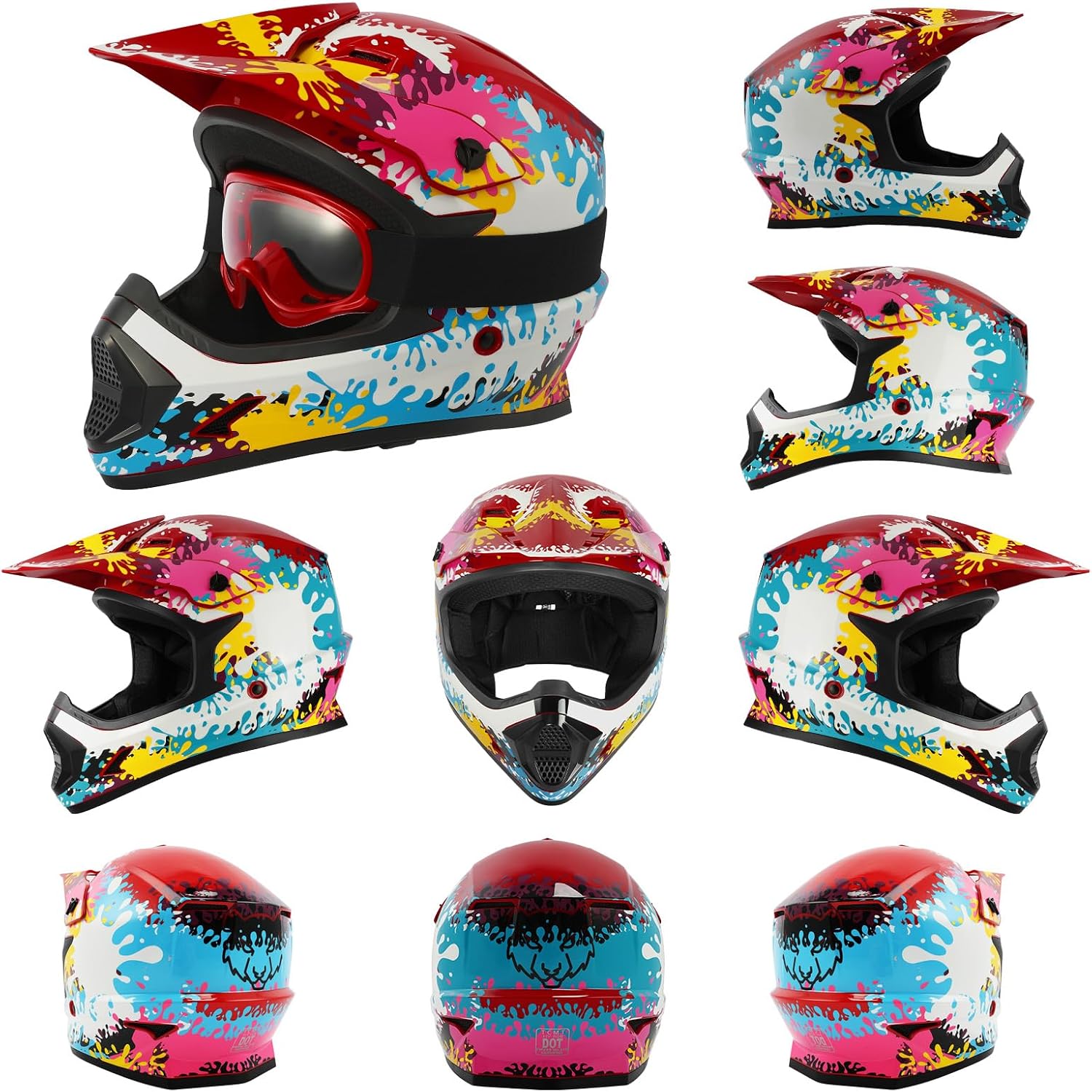 TCMT Youth Dirt Bike Helmet DOT Certified - Kids Full Face Motocross ATV Helmet with Goggles, Gloves and Helmet Bag for Off-Road, BMX, MX, Street Riding