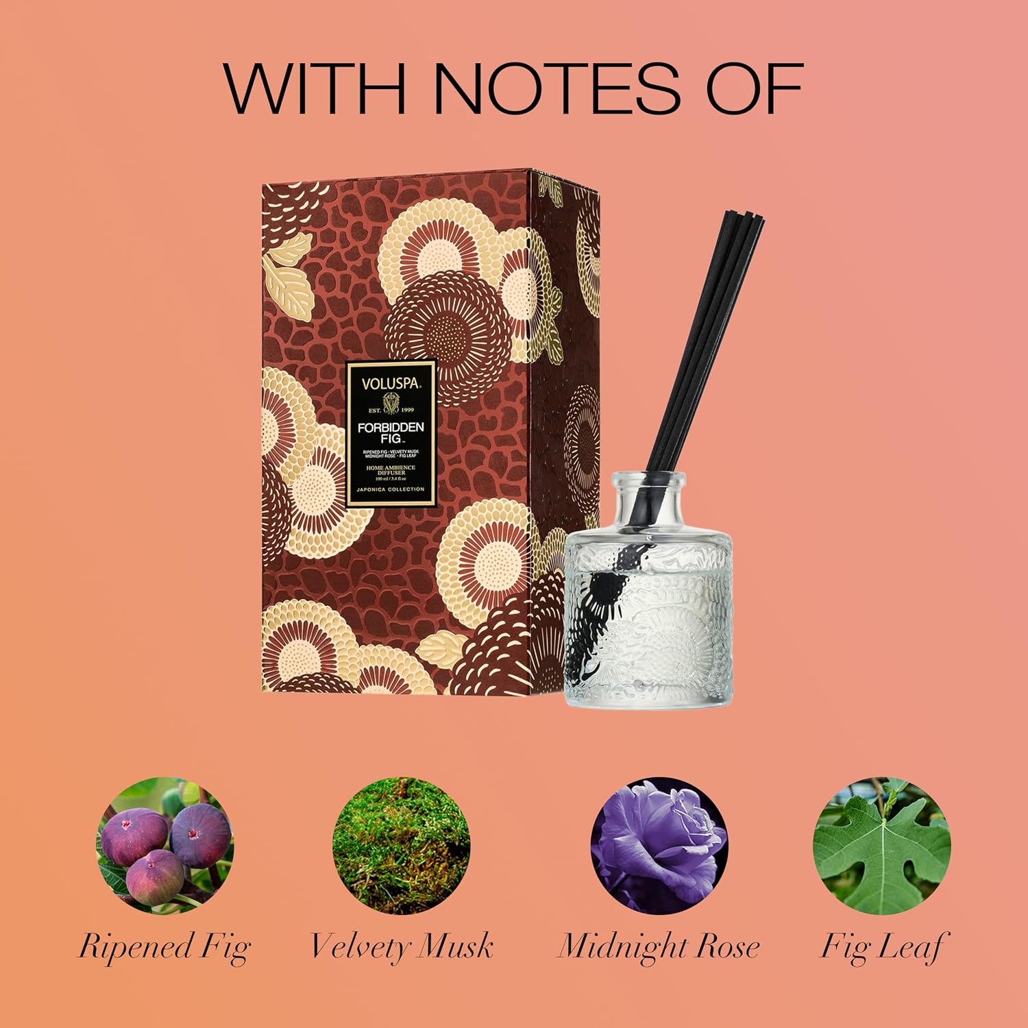 Voluspa Santal Vanille Scented Reed Diffuser, 3.4 oz, Luxury Santal Diffuser, Oil Reed Diffusers for Home, Handcrafted in the USA