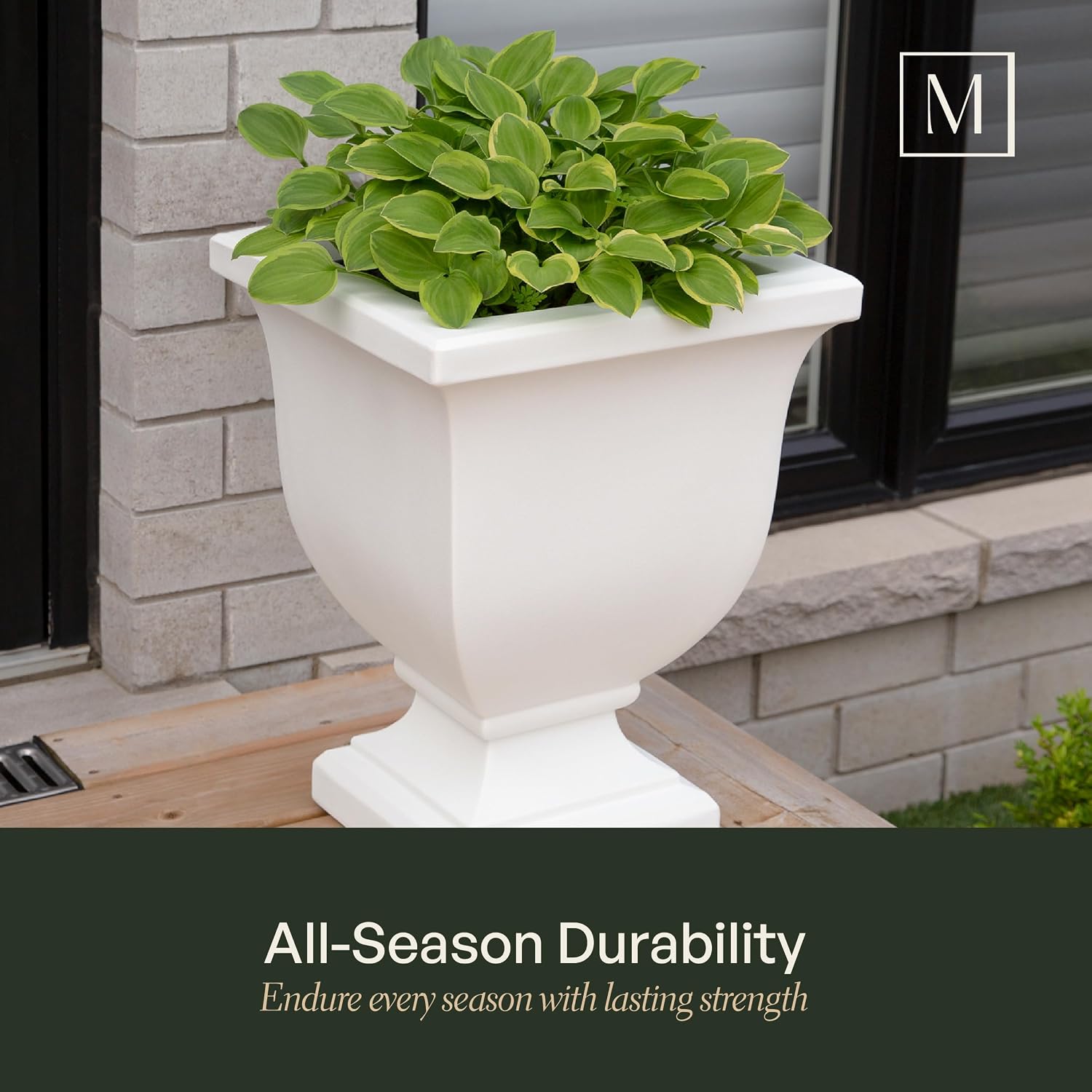 Mayne Augusta 26in Self-Watering Tall Square Urn Planter, Black