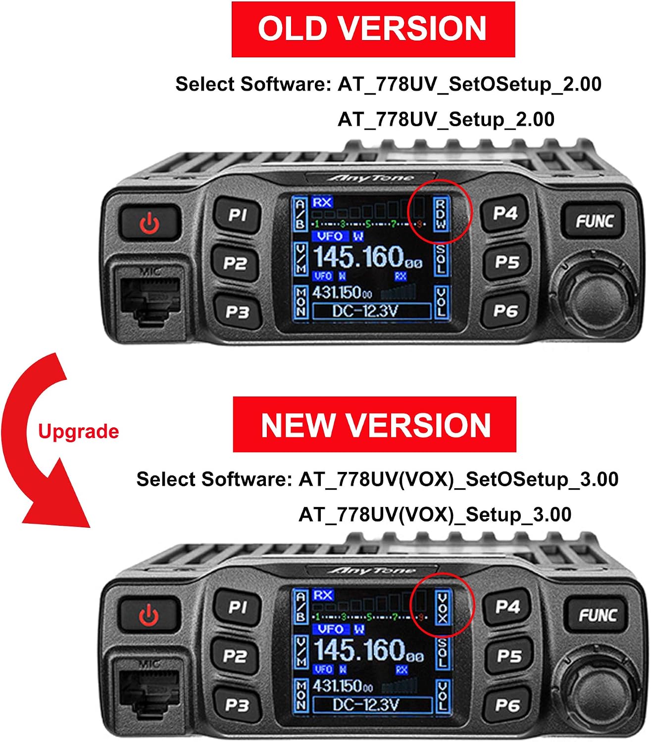 AnyTone AT-778UVII Transceiver Mobile Radio Dual Band 25W VHF/UHF VOX Vehicle Car Radio w/Cable | Vehicle Car Radio 2m 70cm Mini Mobile Transceiver w/Cable for RV Camping