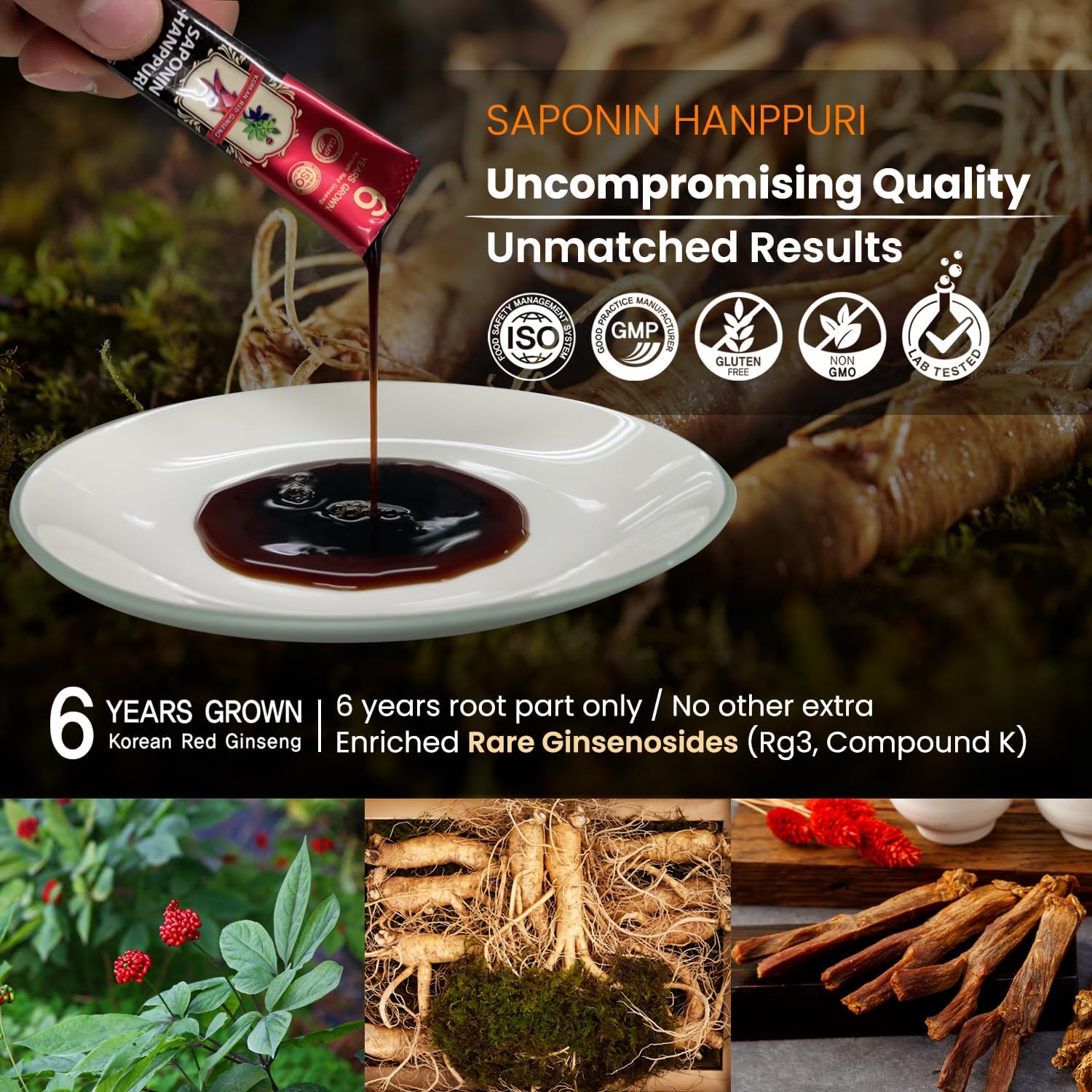 Saponin Hanppuri Everyday Korean Red Panax Ginseng Extract Stick - 3000mg High Potency Liquid Supplement - Caffeine Free Energy & Immune Support
