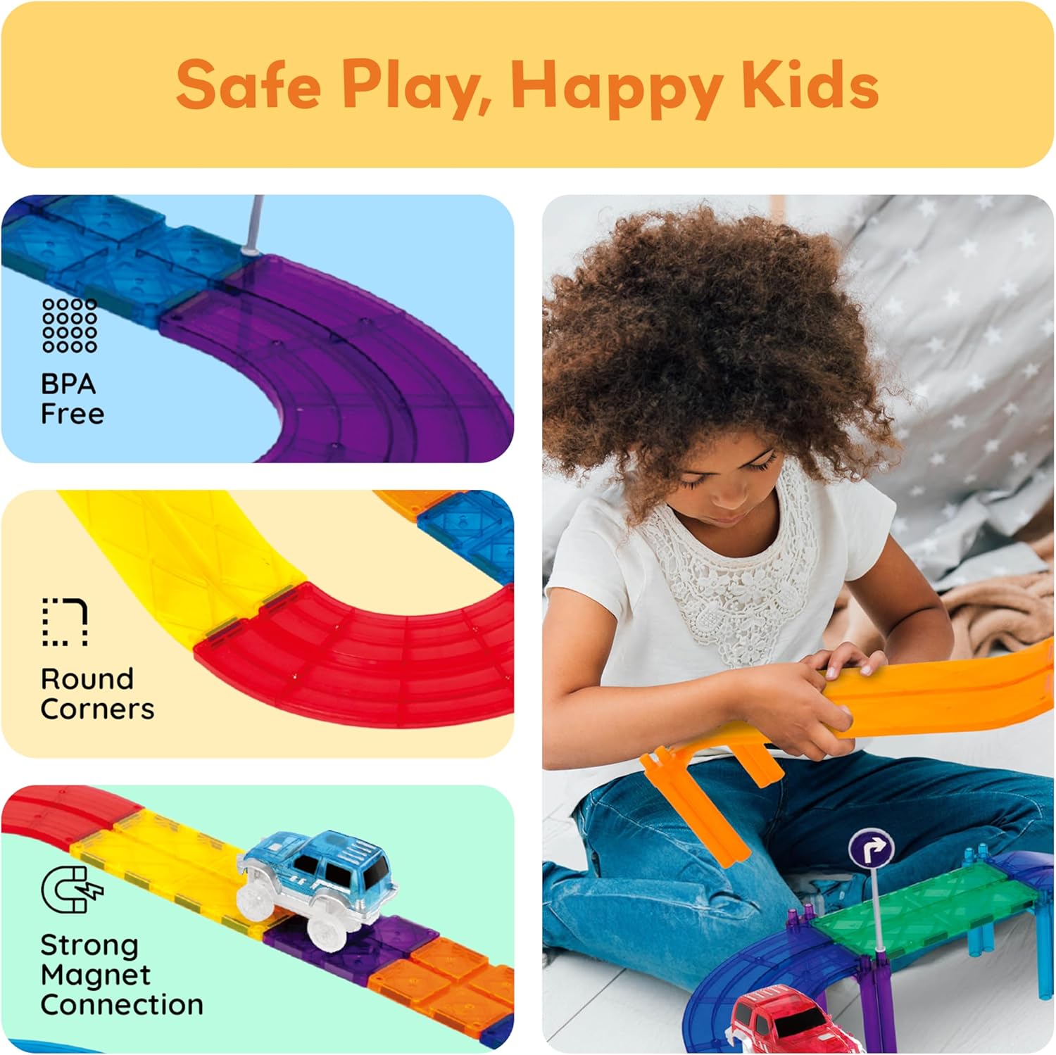 PicassoTiles Race Track Add-On Railway Magnetic Tiles STEM Construction Toy