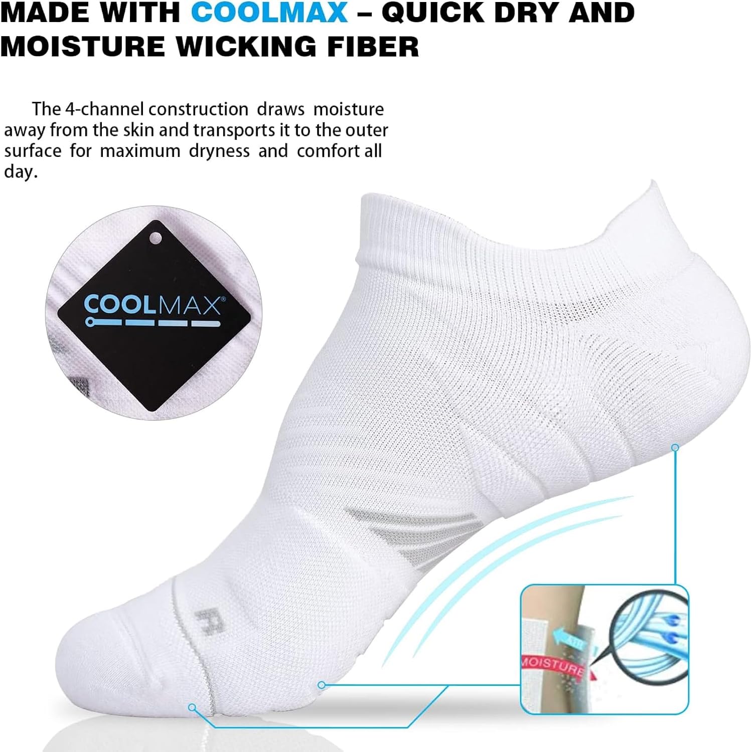 Hylaea Unisex Coolmax No Show Athletic Running Socks, Cushioned No Blisters