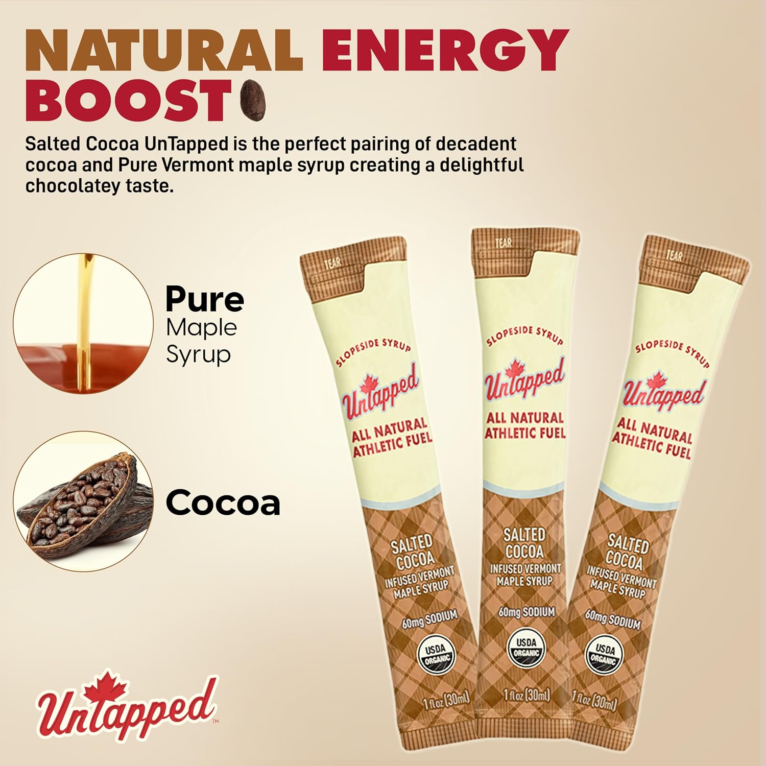 UnTapped Vermont Maple Syrup Packets for Athletes, Box of 20-0.96 Fl Oz | Organic Pure Maple Syrup for Natural Endurance Energy | Fuel to Keep You Running Longer