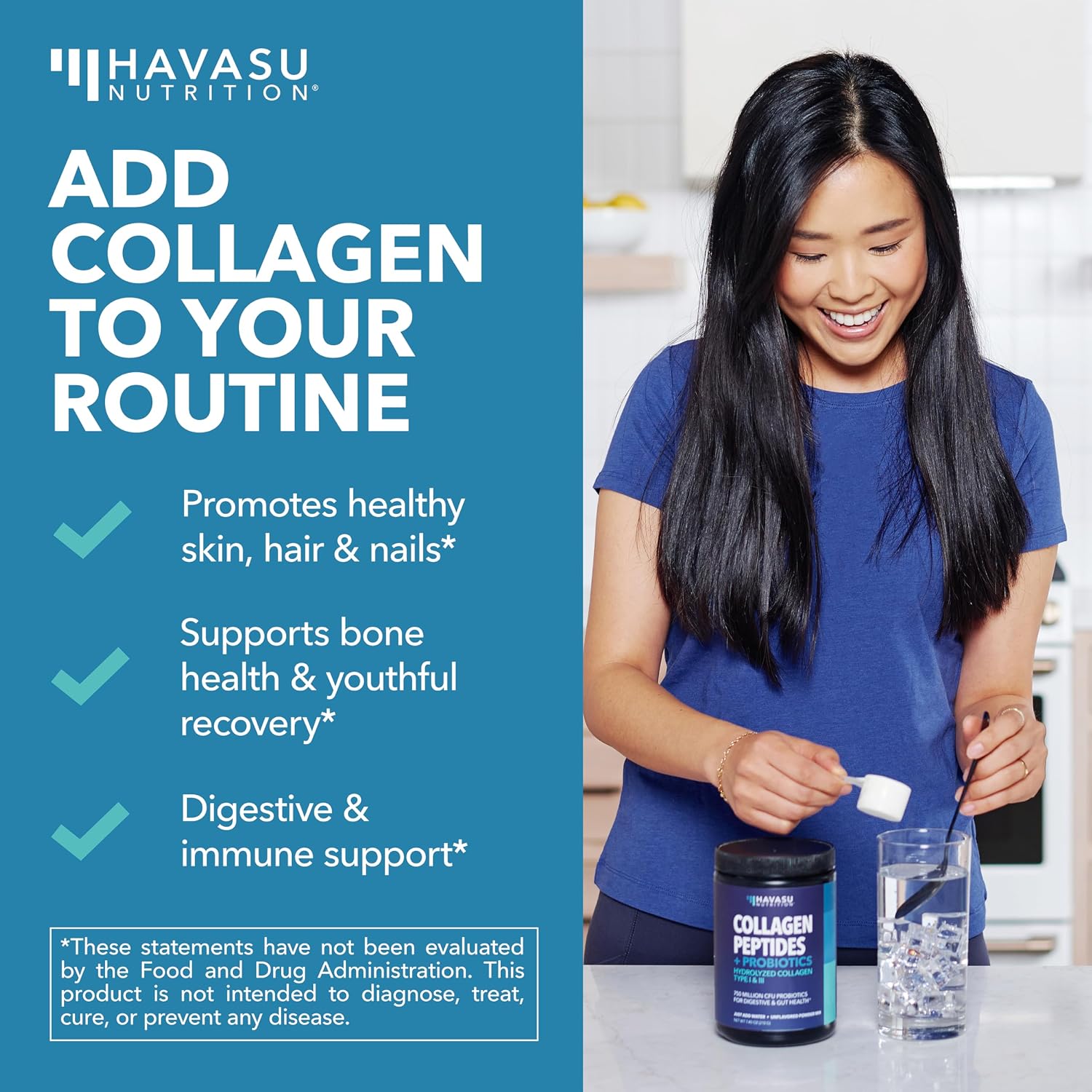 Collagen Peptides Powder with Probiotics, Unflavored, Hair, Skin & Nails