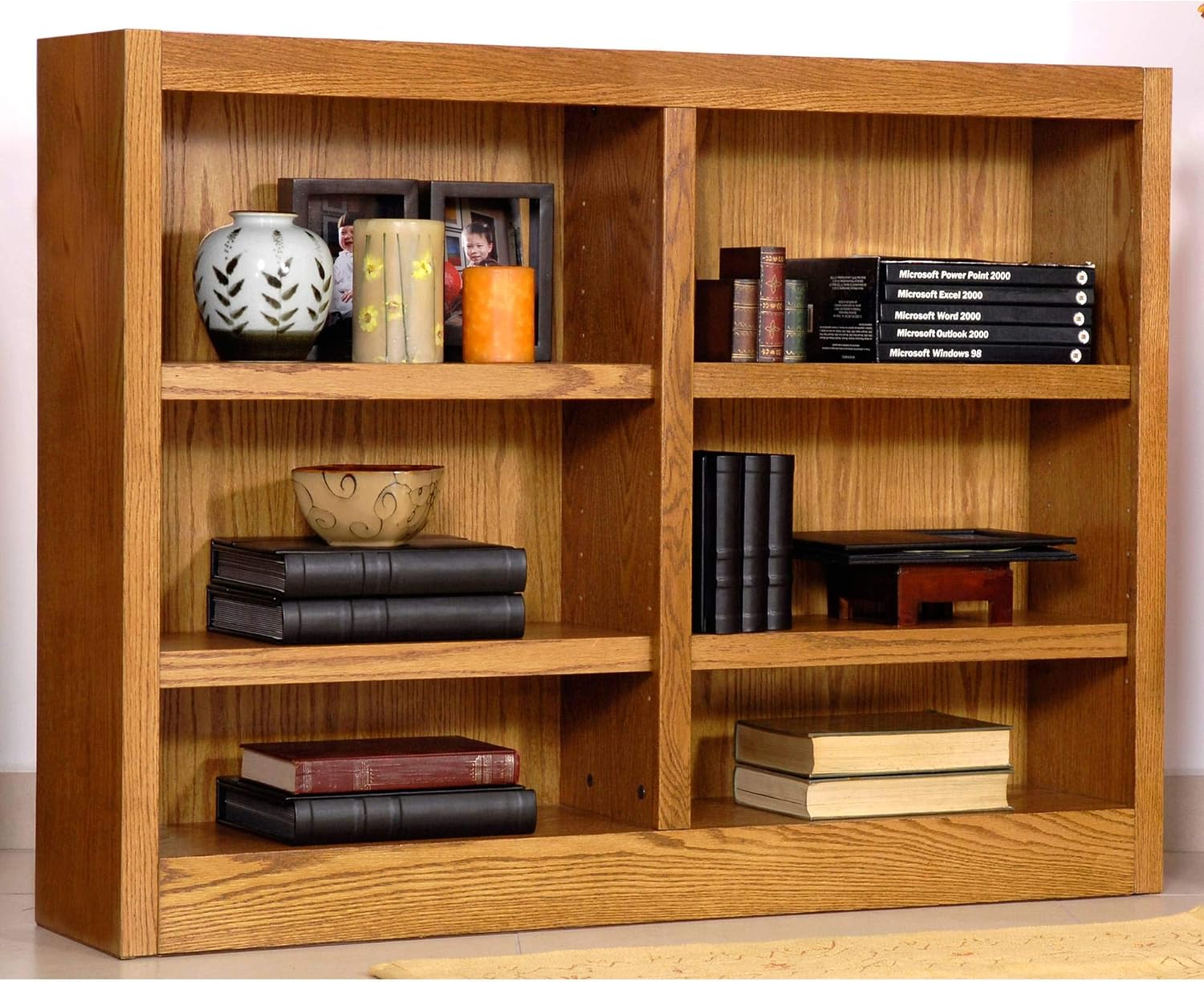 Concepts in Wood MI4836 6 Shelf Double Wide Wood Bookcase, 36 inch Tal (Oak)
