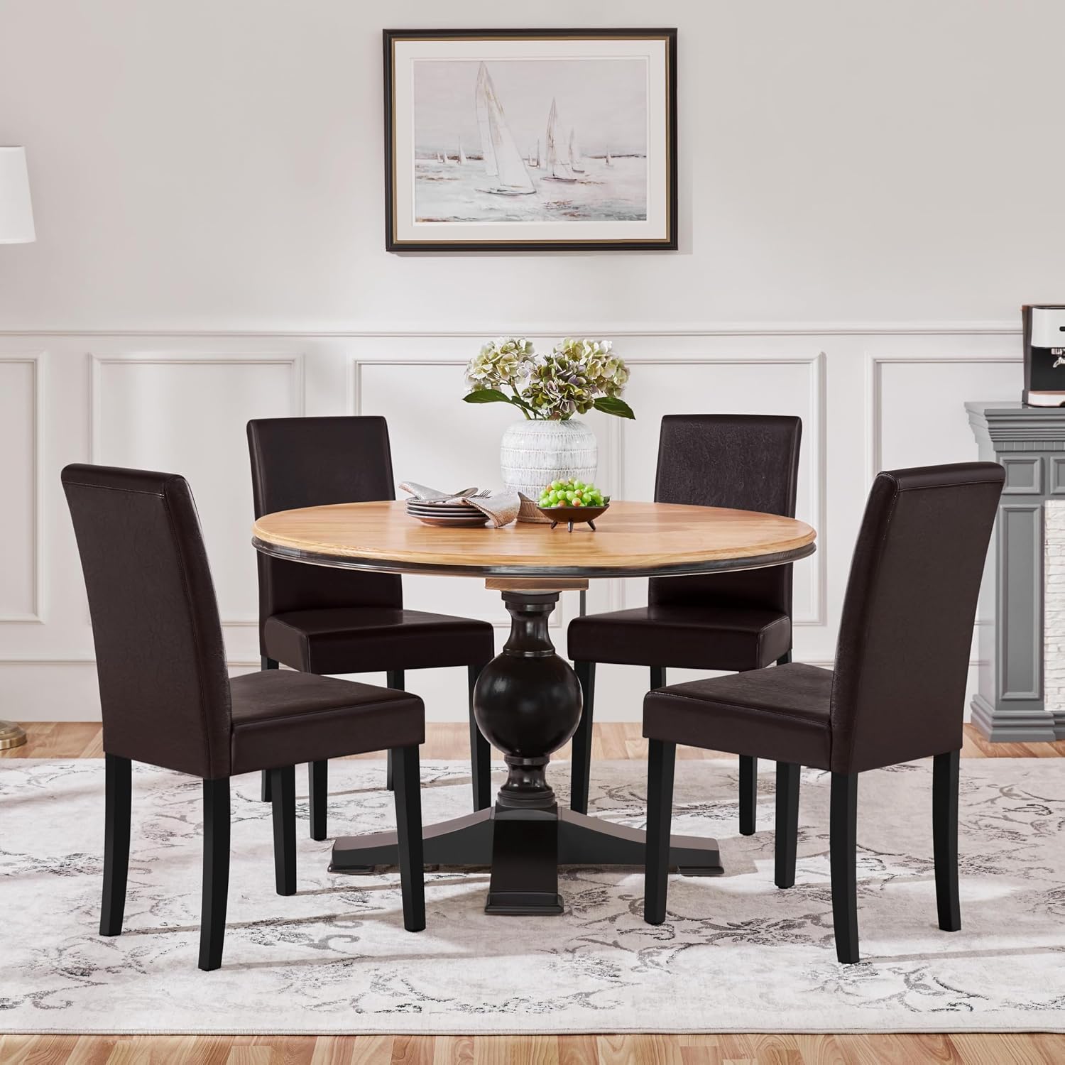 Yaheetech Dining Chairs Set of 4 Upholstered Kitchen Chairs Black