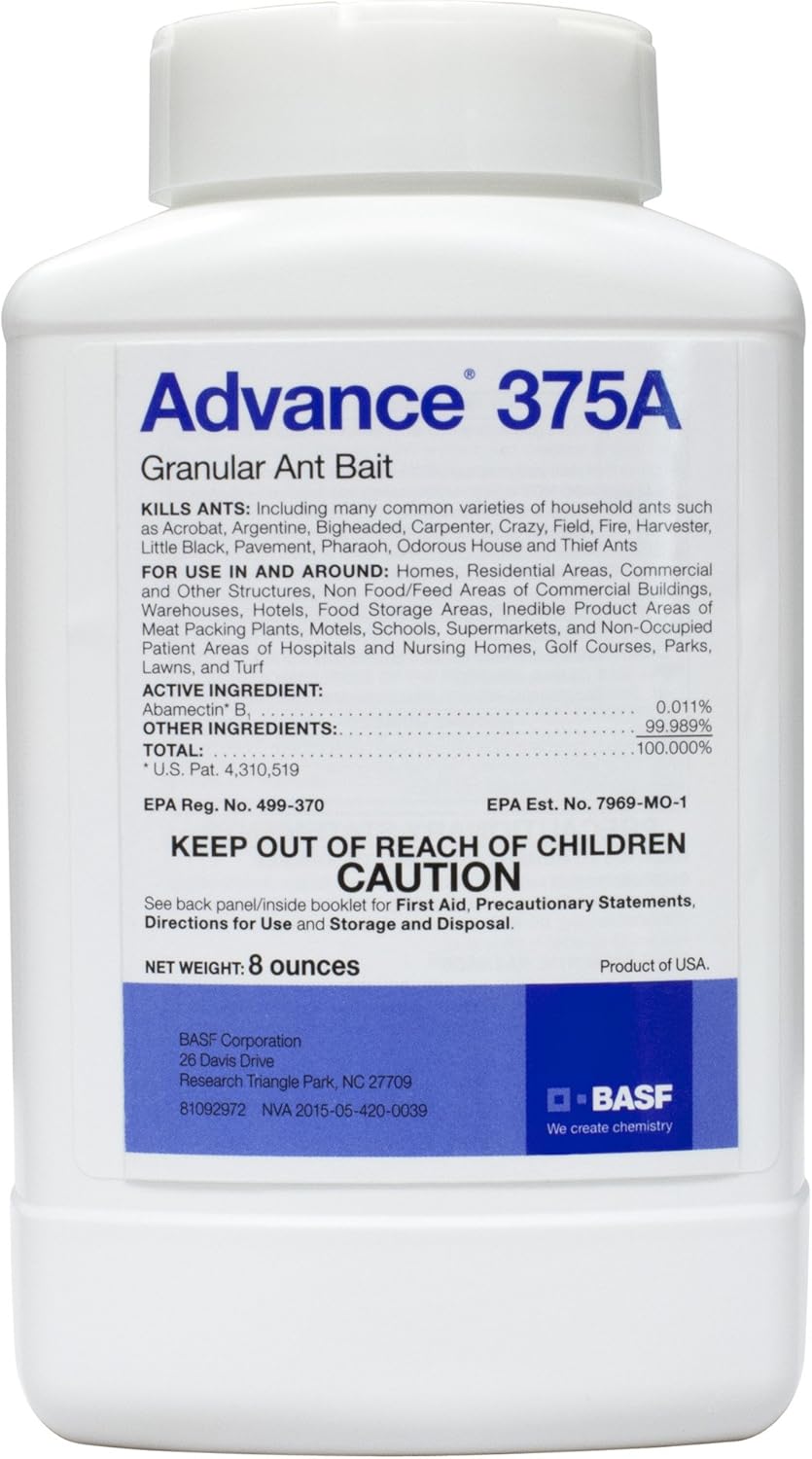 BASF Advance 375A Granular Ant Bait, Indoor or Outdoor, Kills Fire, Odorous House, Carpenter, Little Black and Argentine Ants, Ready to Use, 8 Ounce